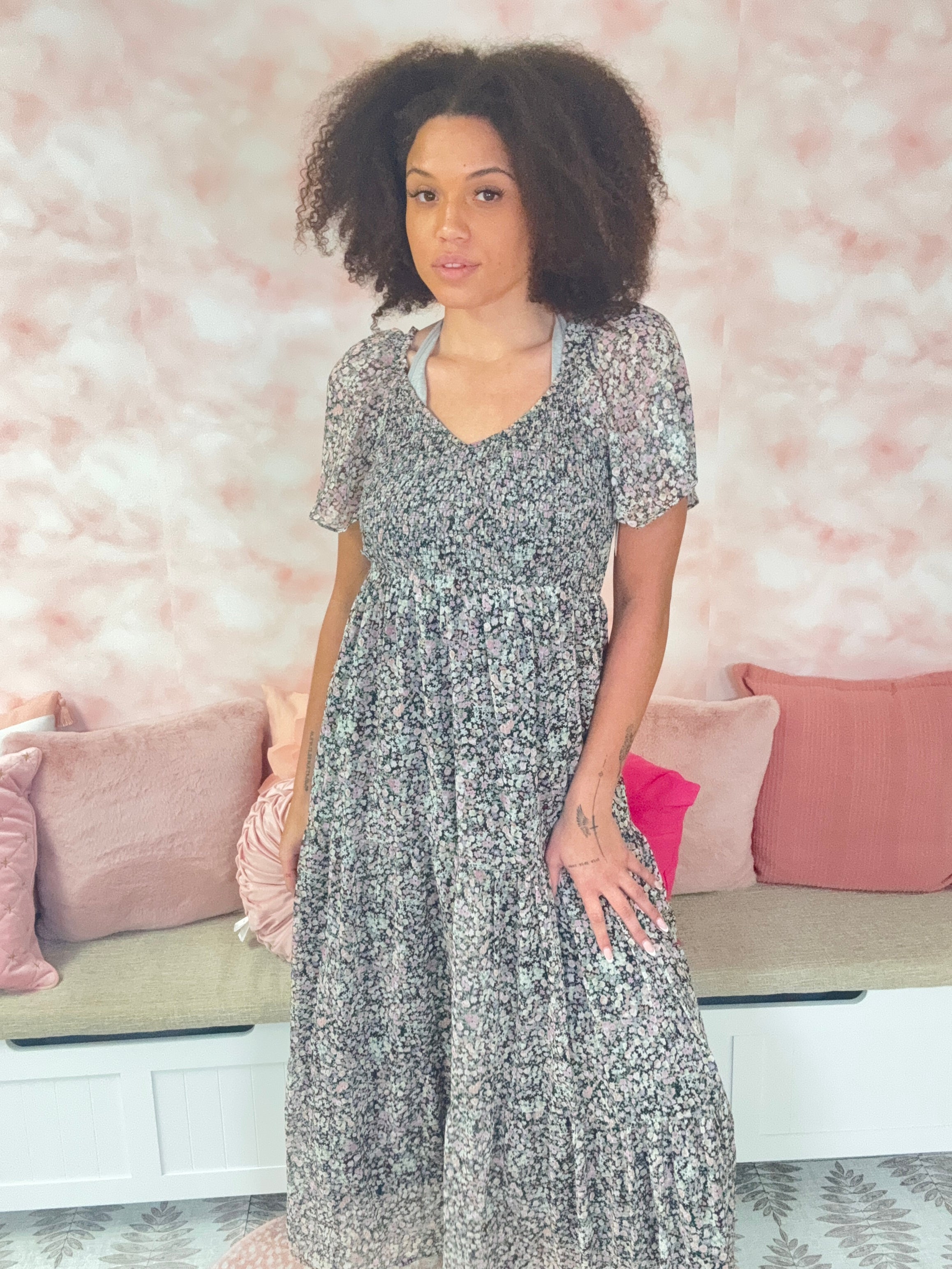 White Birch Floral Flutter Sleeve Maxi