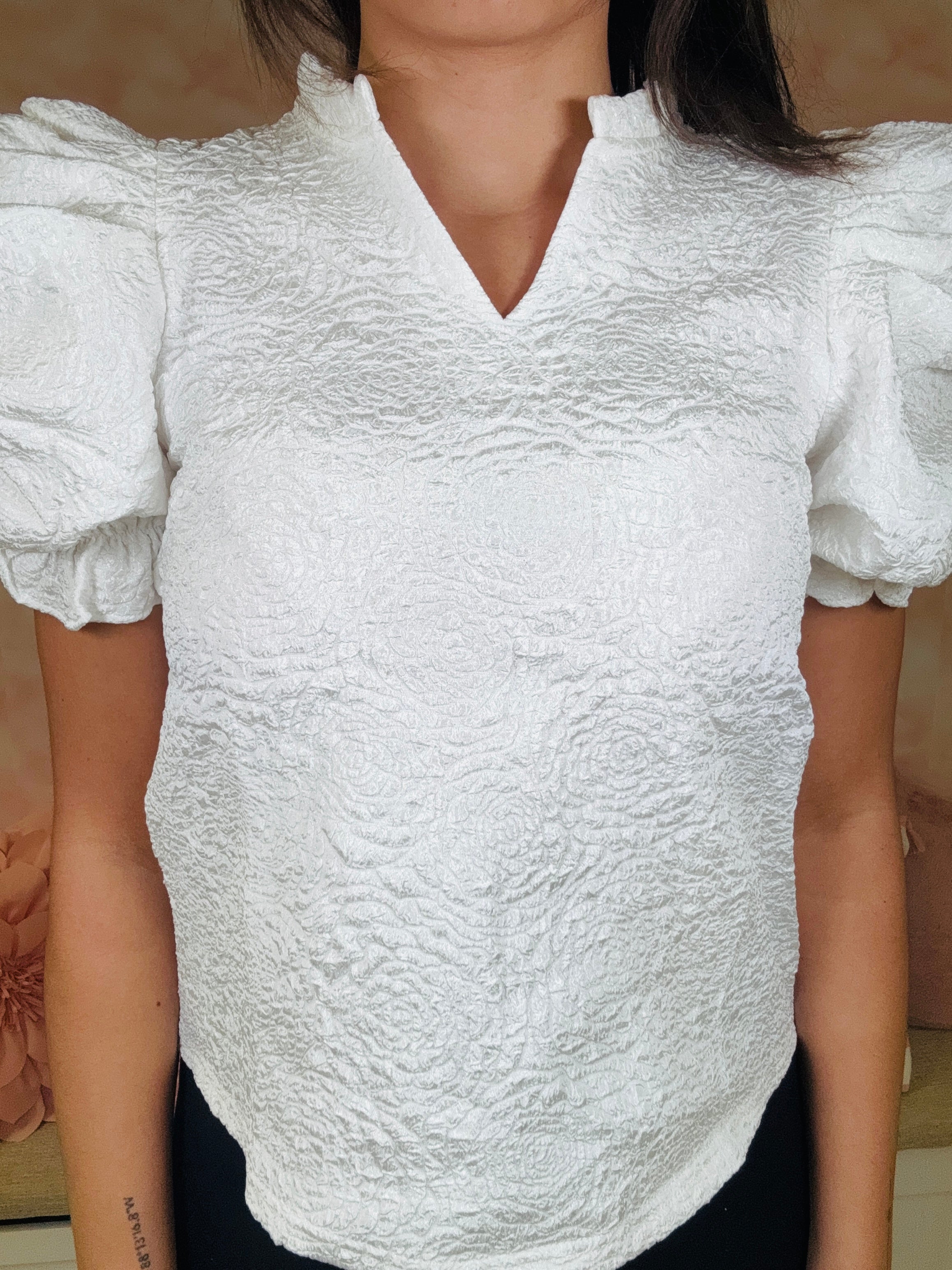 Voy Floral Jacquard Puff Sleeve Top