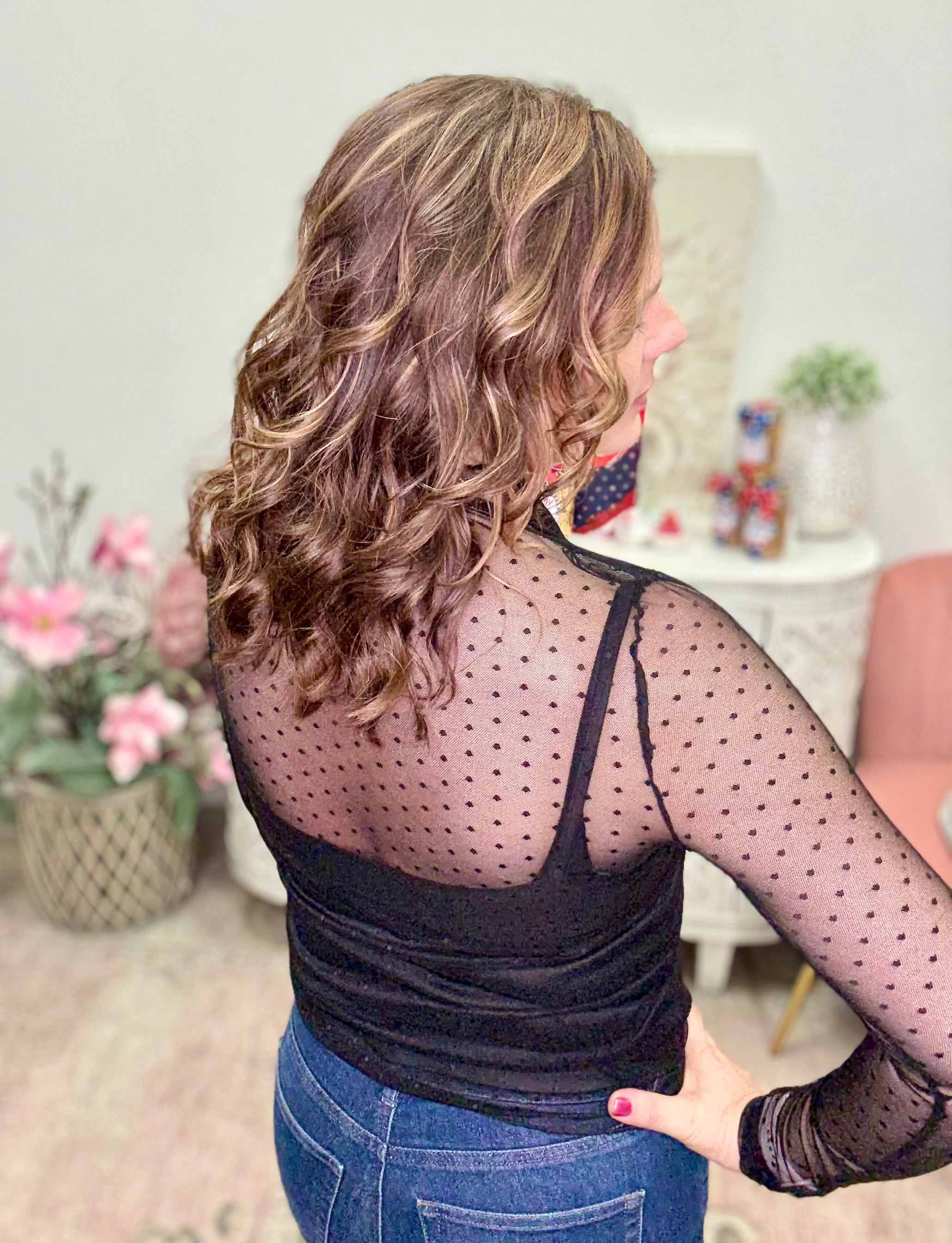 White Birch Long Sleeve Polka Dot Top