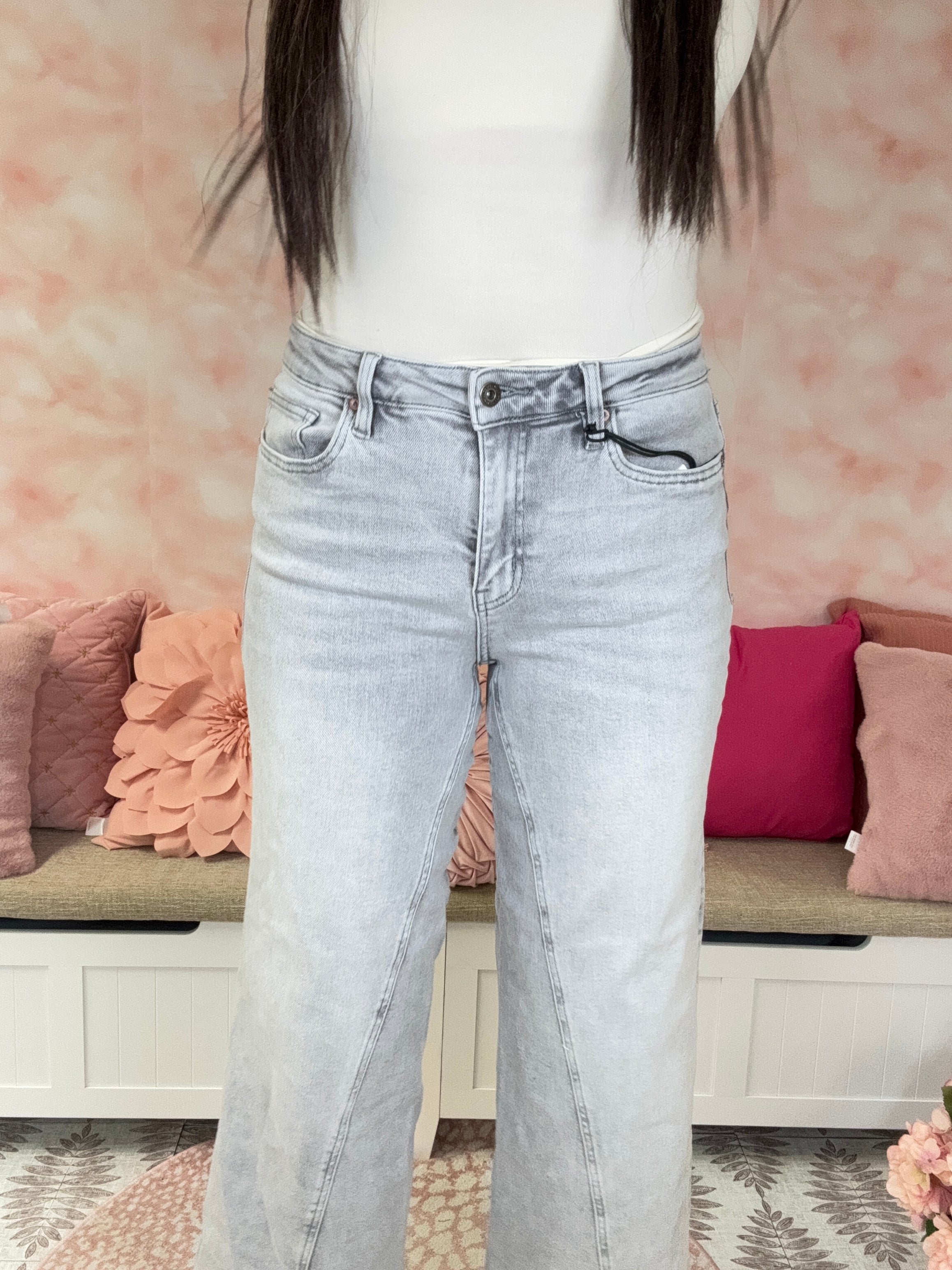 Mica Gray Dolphin High Rise Wide Leg Denim
