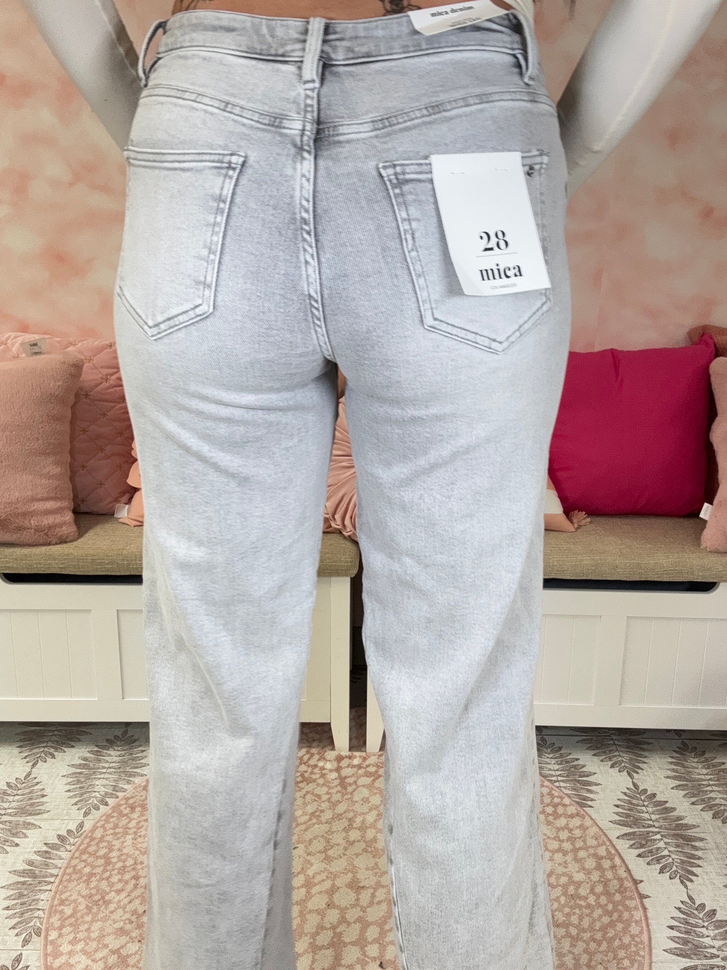 Mica Gray Dolphin High Rise Wide Leg Denim
