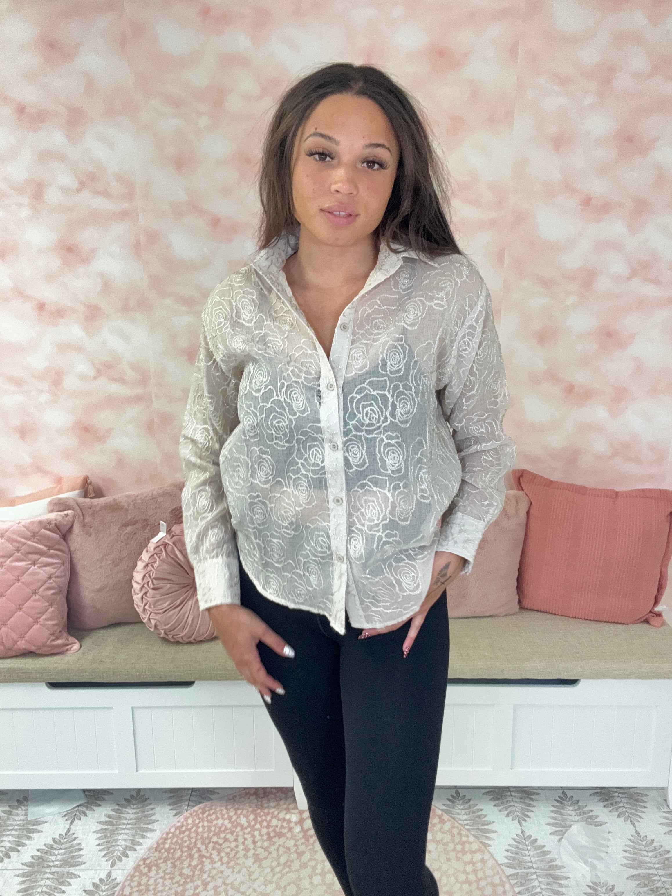 Sew in Love Sheer Floral Long Sleeve Top