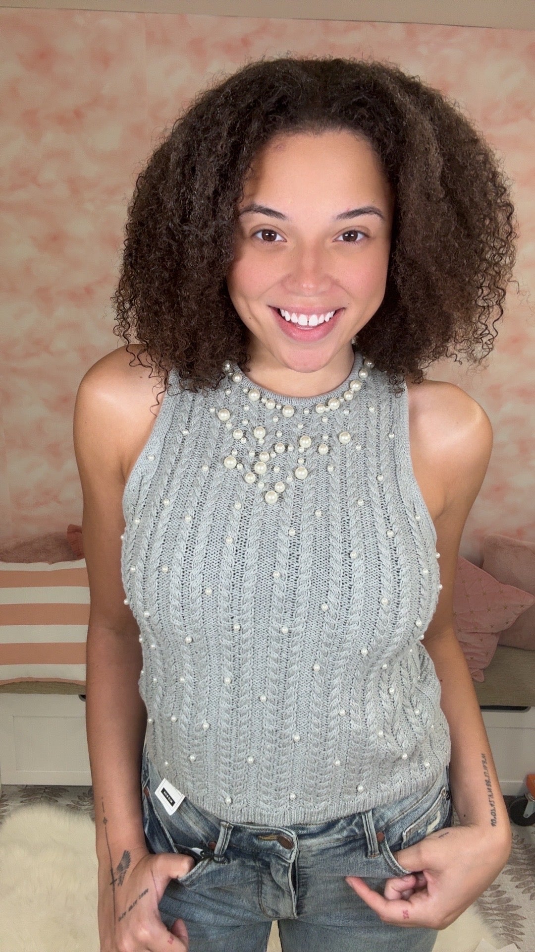 White Birch Pearl Embellished Sleeveless Top