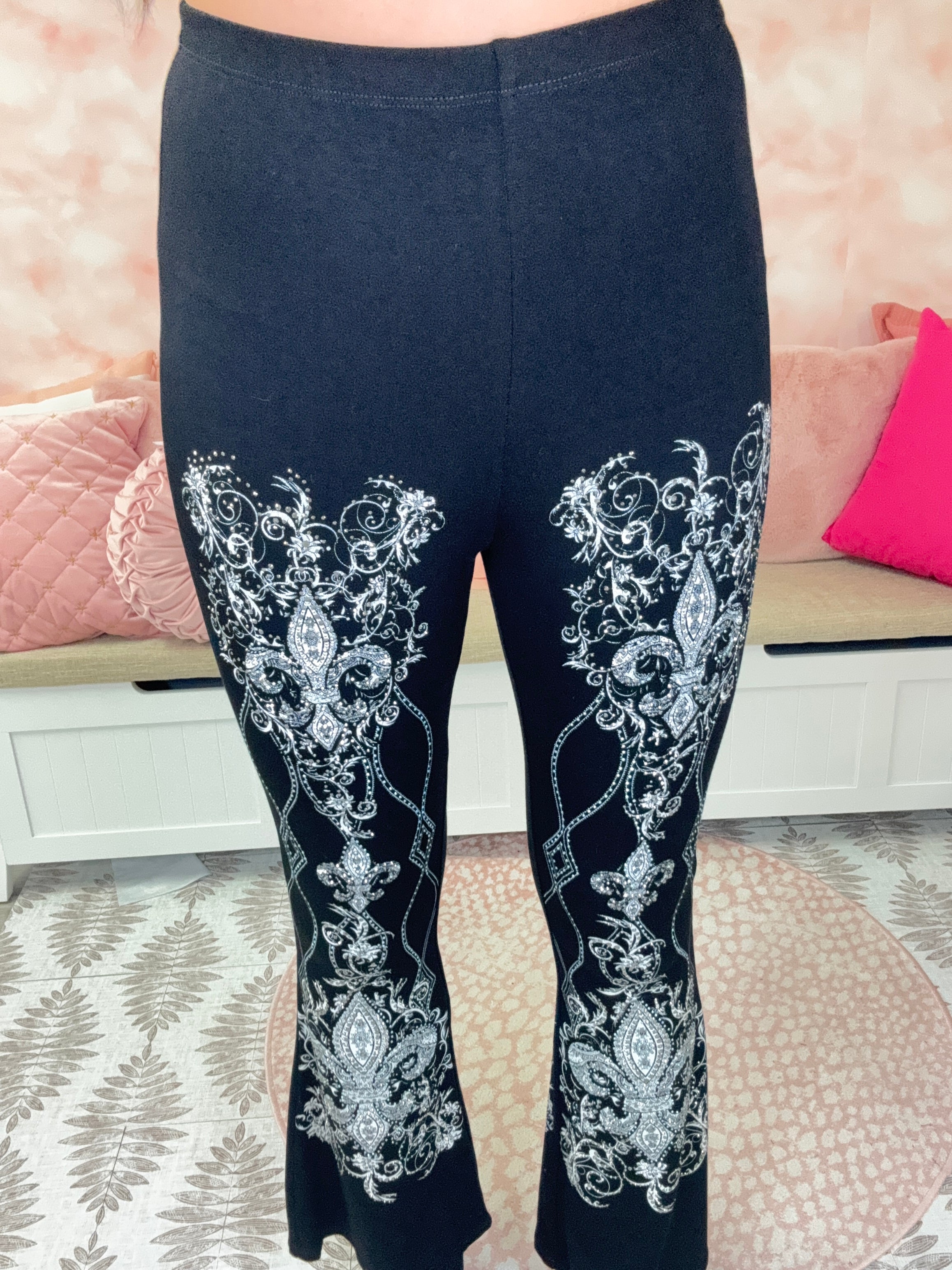 Vocal Printed Rhinestone Bell Bottom Pants