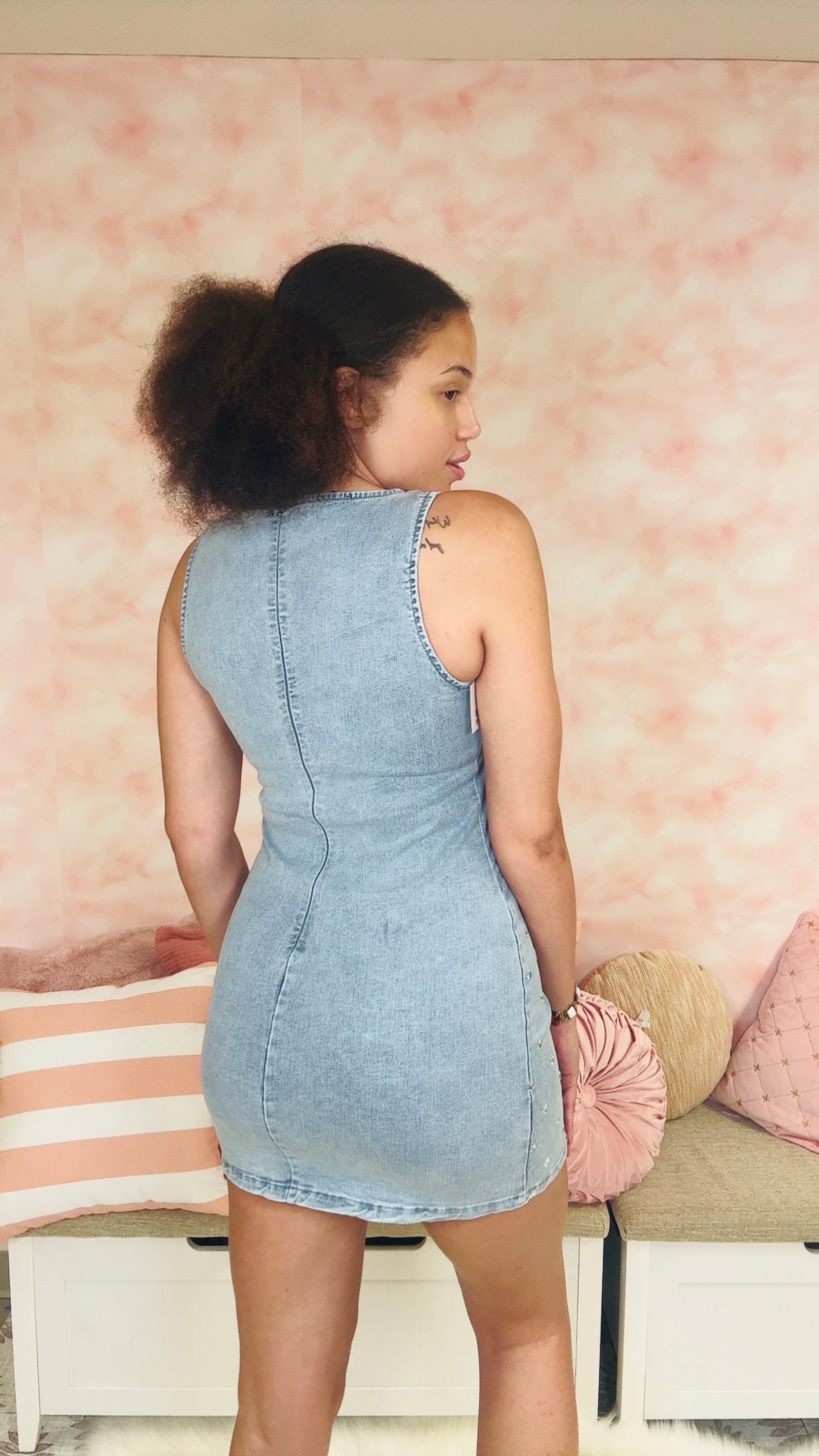 White Birch Studded Denim Dress