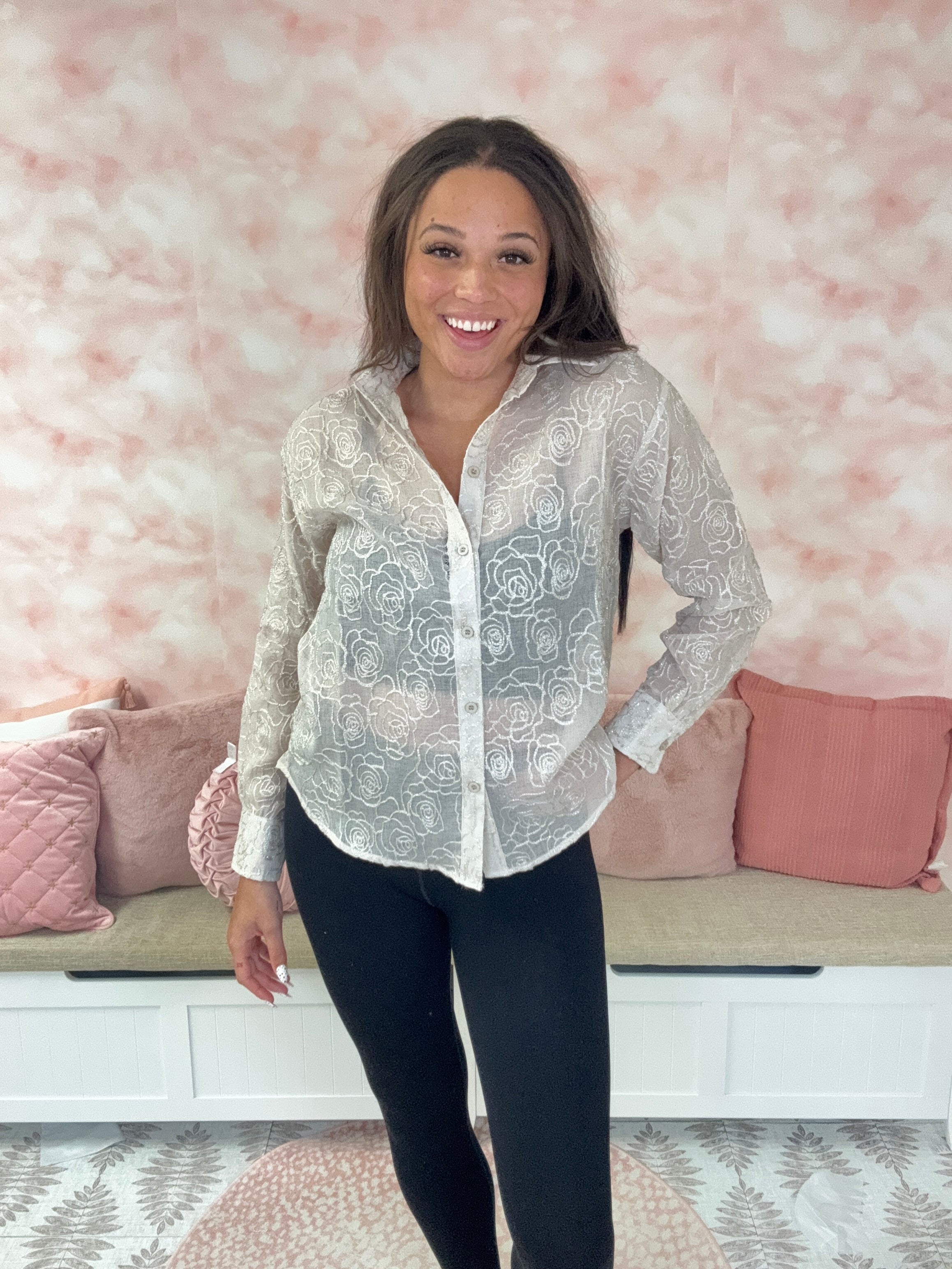 Sew in Love Sheer Floral Long Sleeve Top
