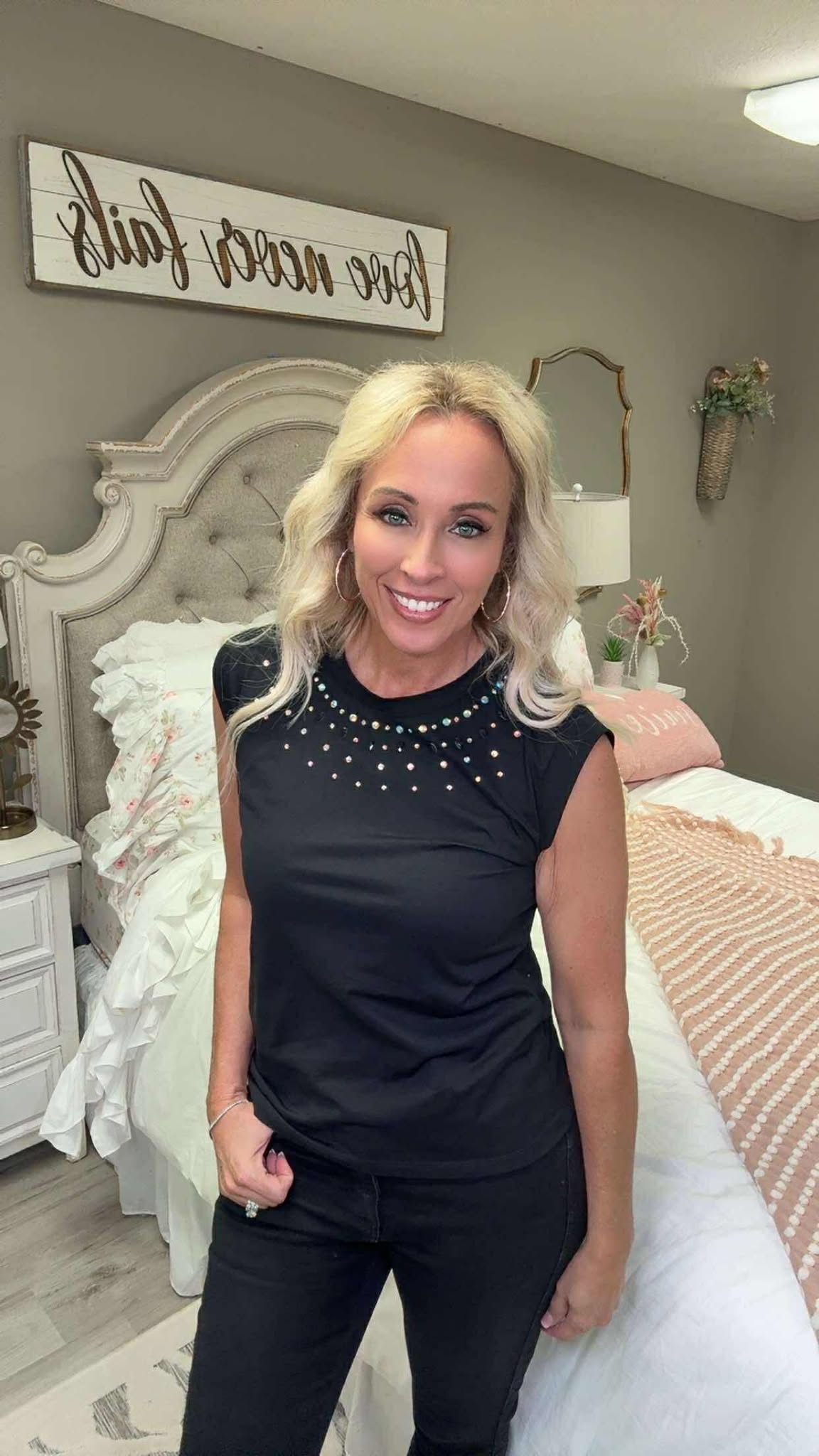 White Birch Sleeveless Embellished Neckline Top