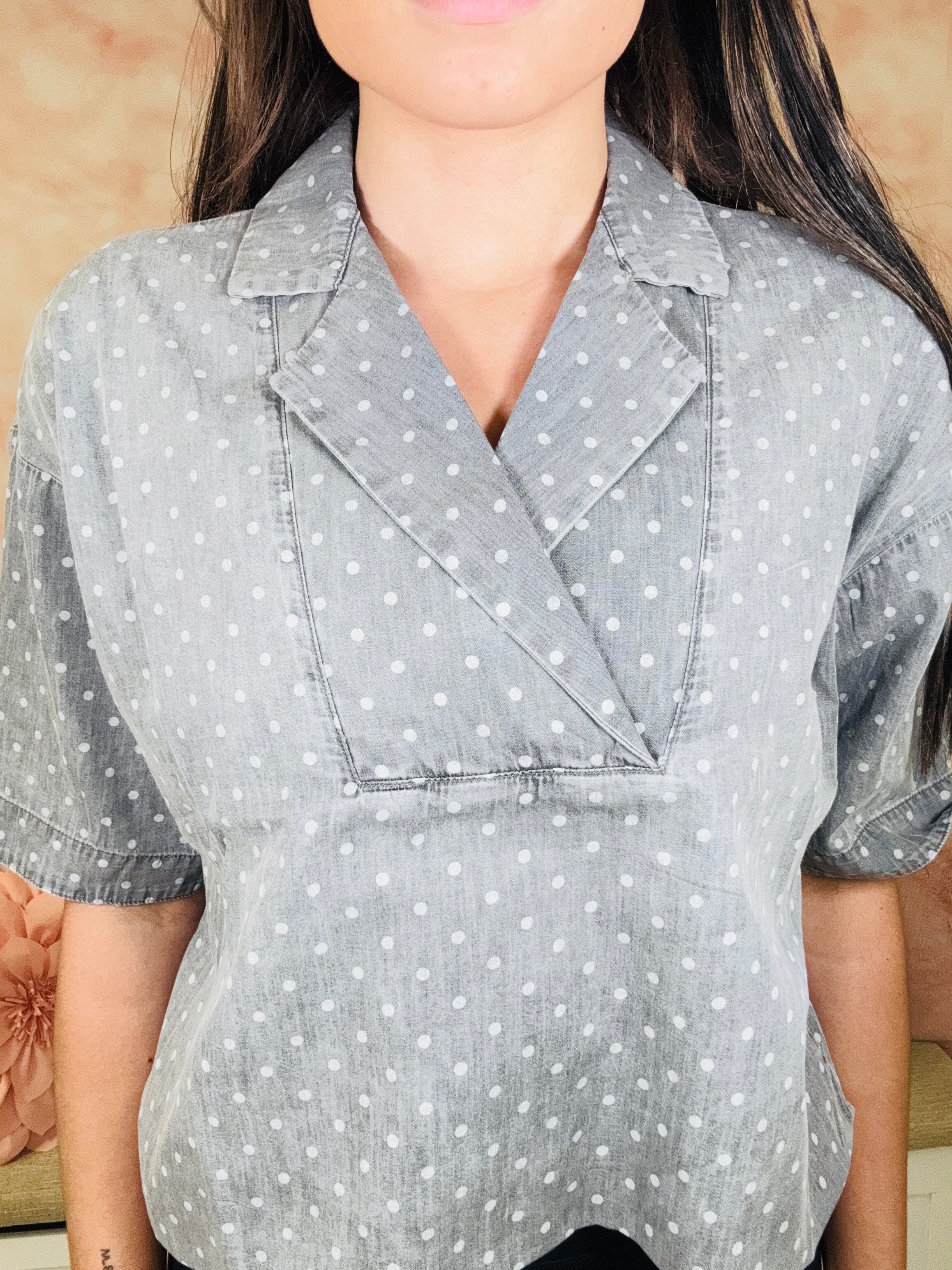 The Greii Wide Placket Polka Dot Top