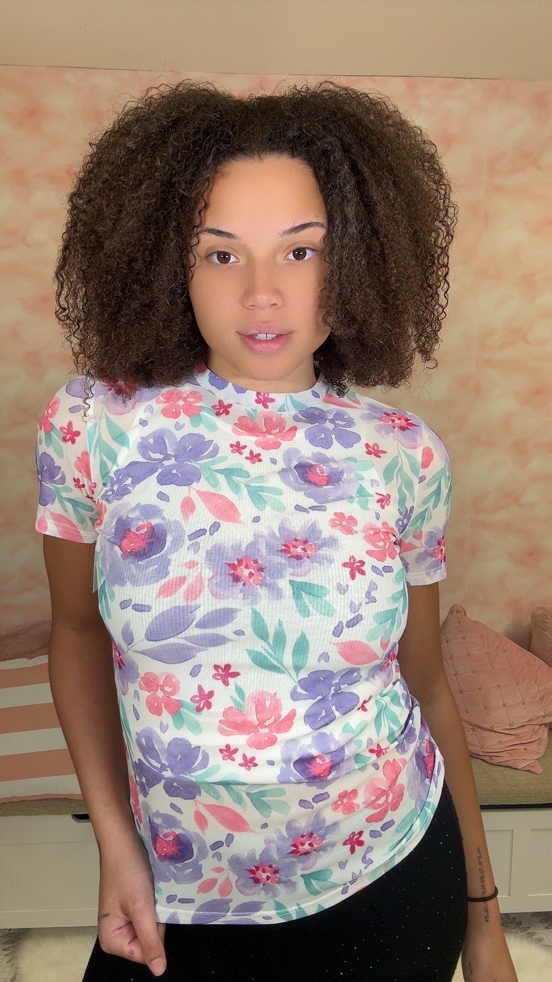 Shirley & Stone Short Sleeve Mesh Burnout Top