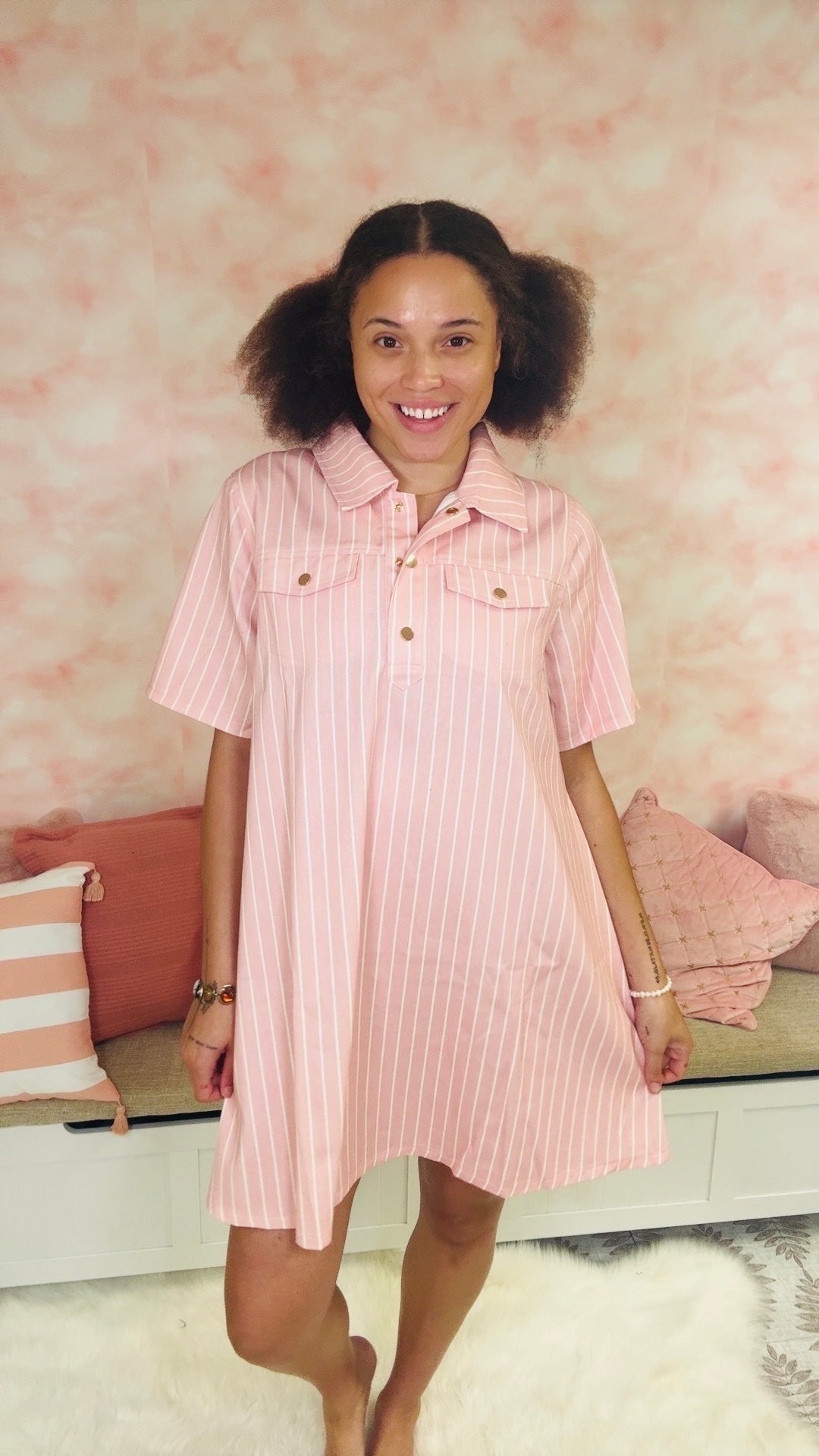 Lovelo Half Strip Mini Shirt Dress