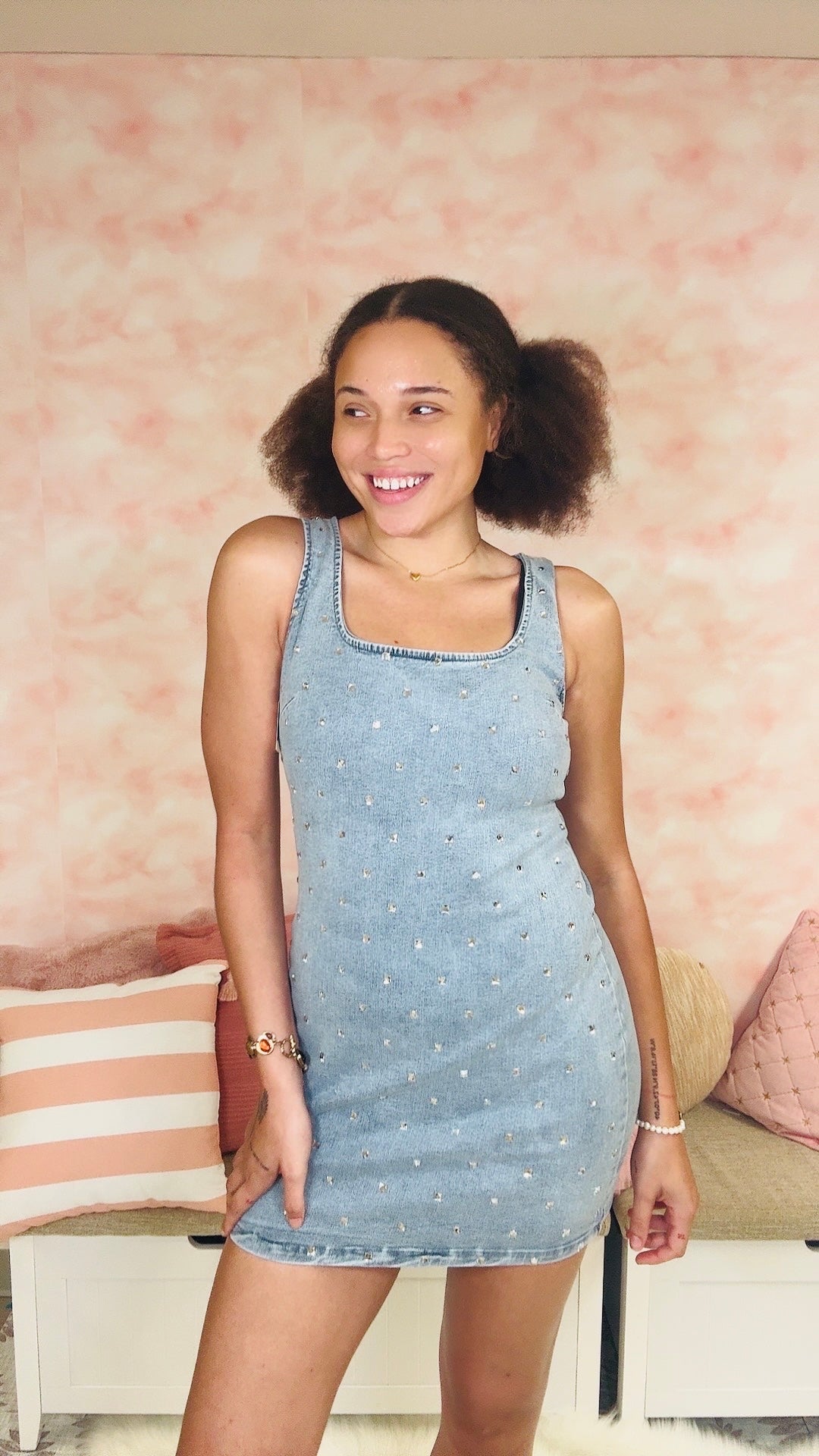 White Birch Studded Denim Dress