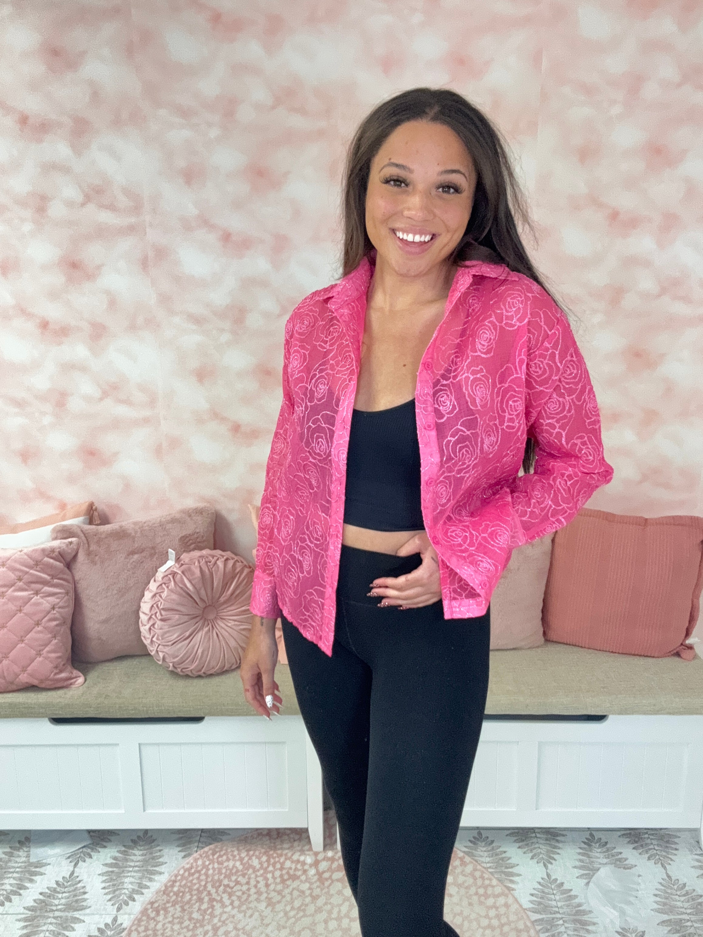 Sew in Love Sheer Floral Long Sleeve Top