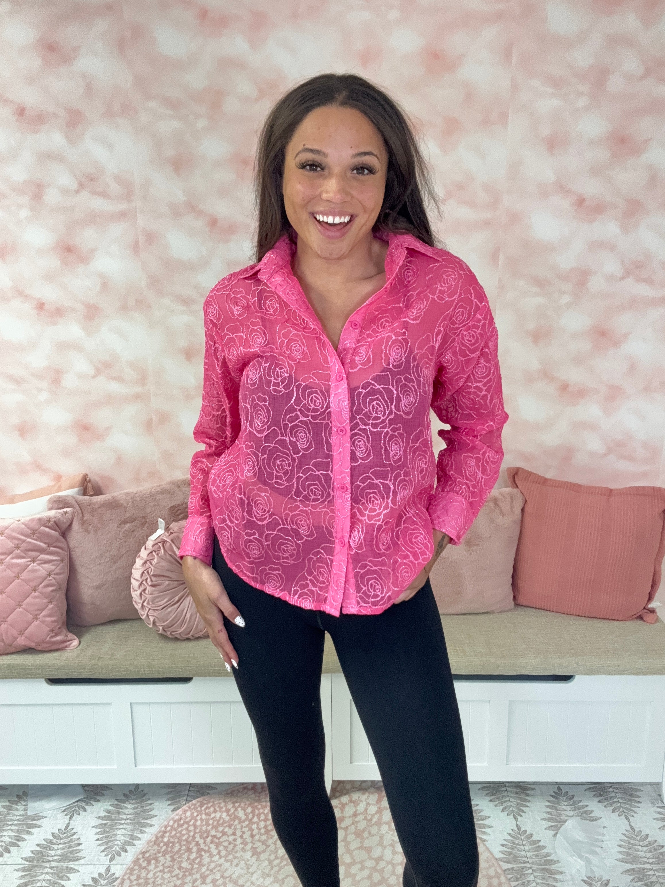 Sew in Love Sheer Floral Long Sleeve Top