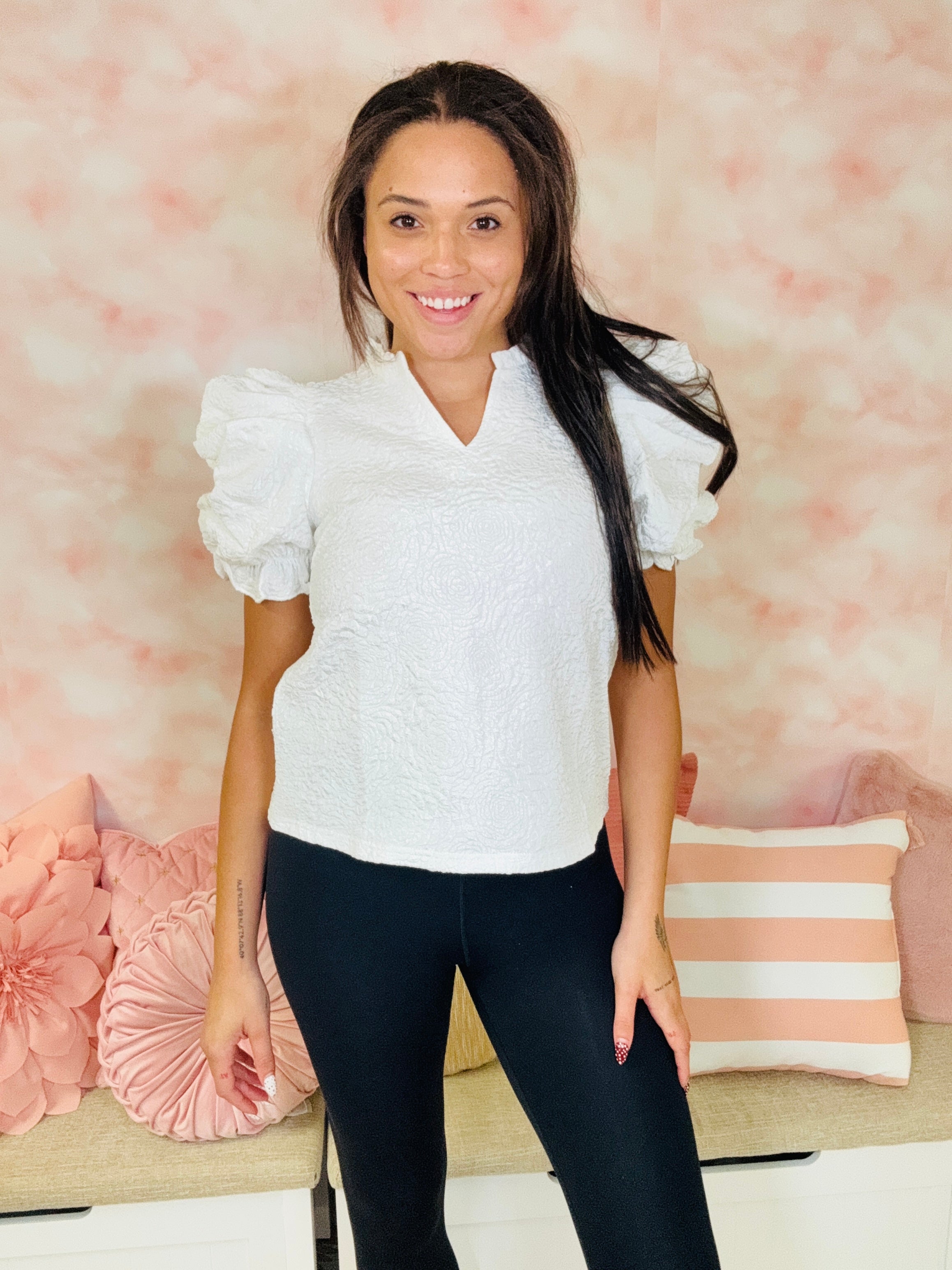 Voy Floral Jacquard Puff Sleeve Top