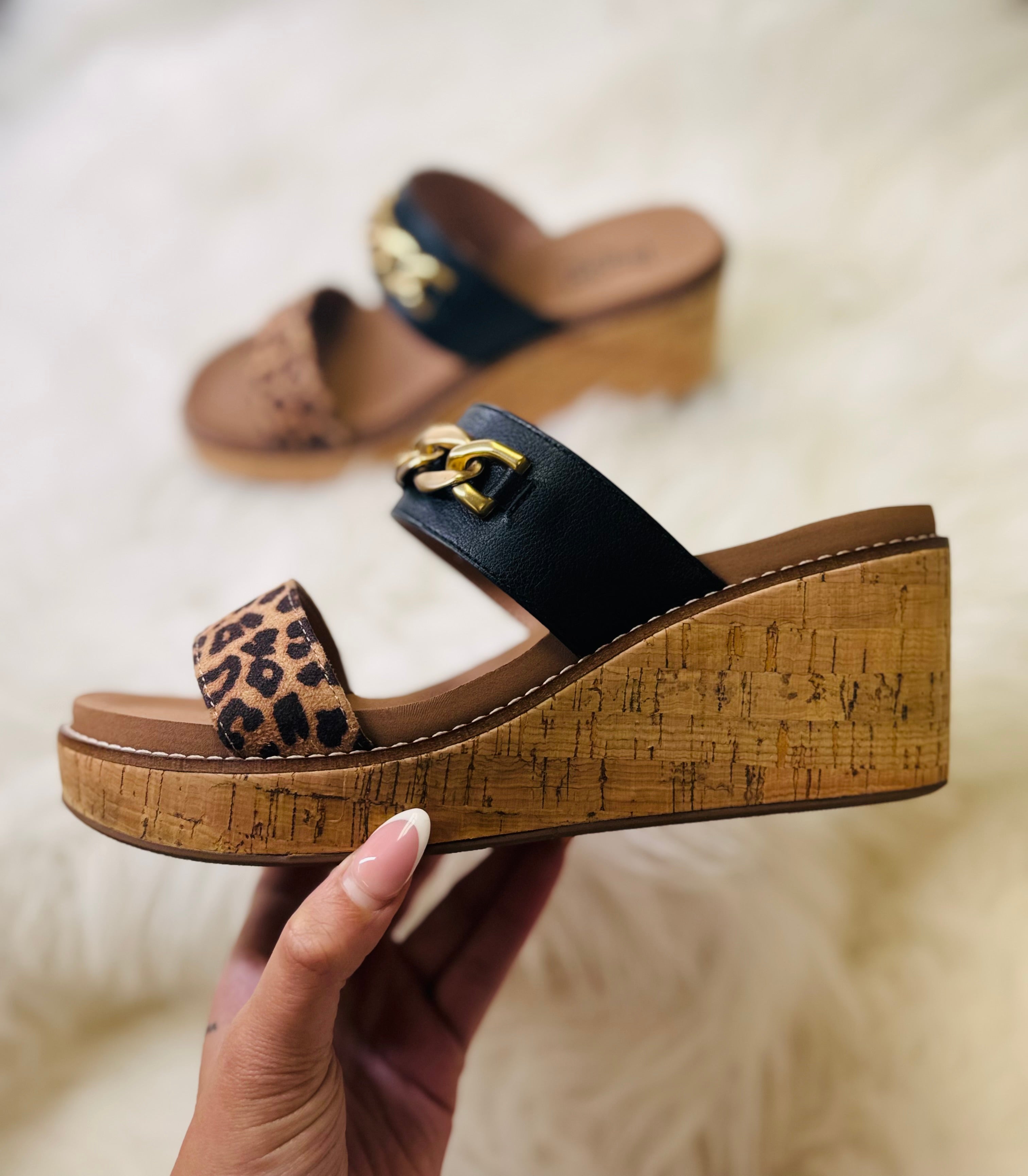 Corky’s Black Leopard Nightcap Wedges