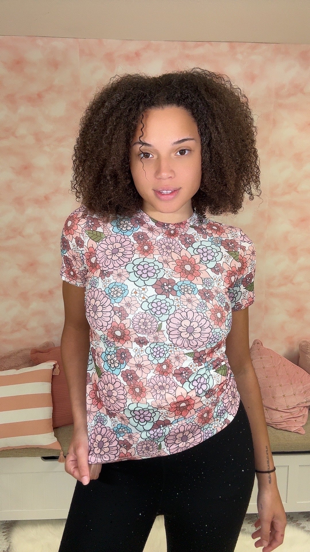 Shirley & Stone Short Sleeve Mesh Burnout Top