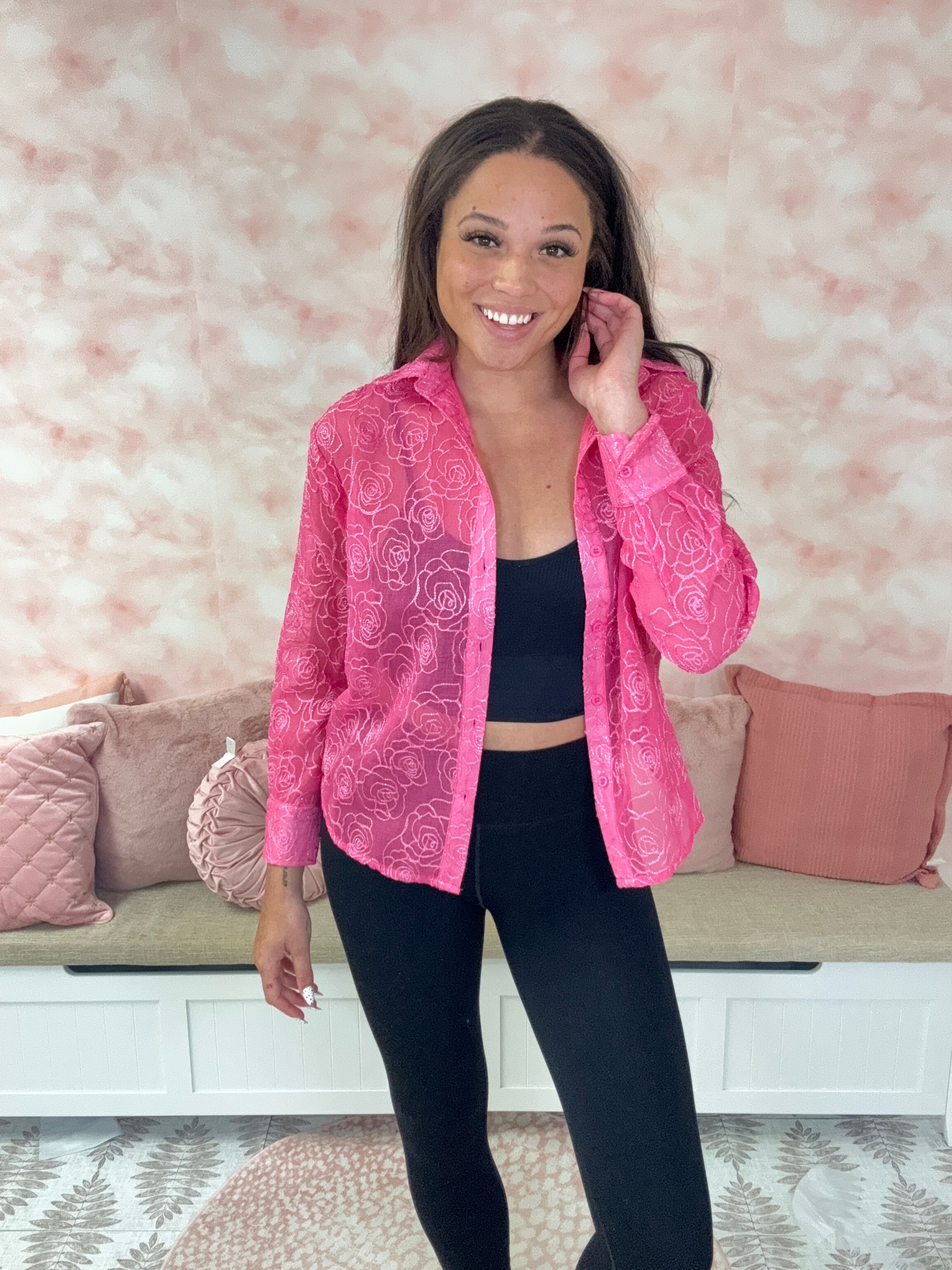 Sew in Love Sheer Floral Long Sleeve Top