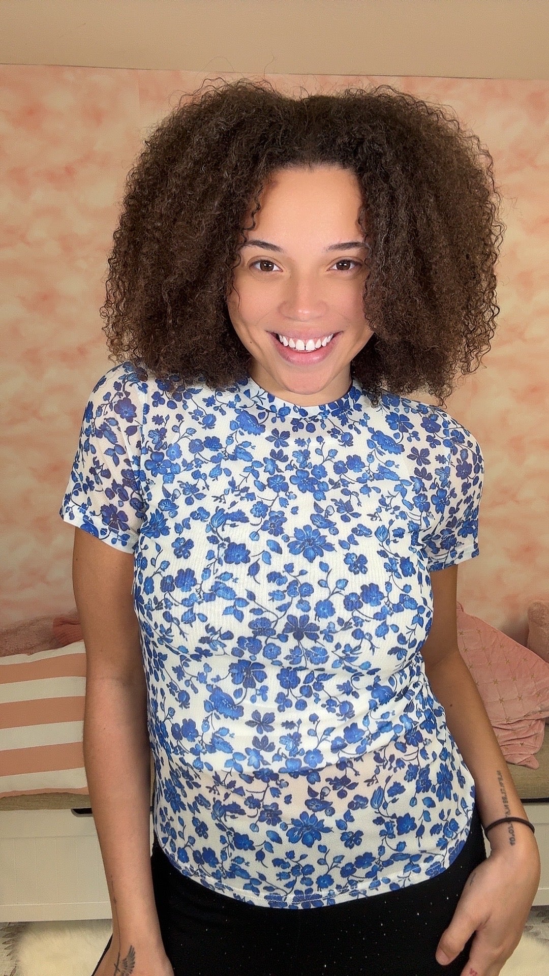 Shirley & Stone Short Sleeve Mesh Burnout Top