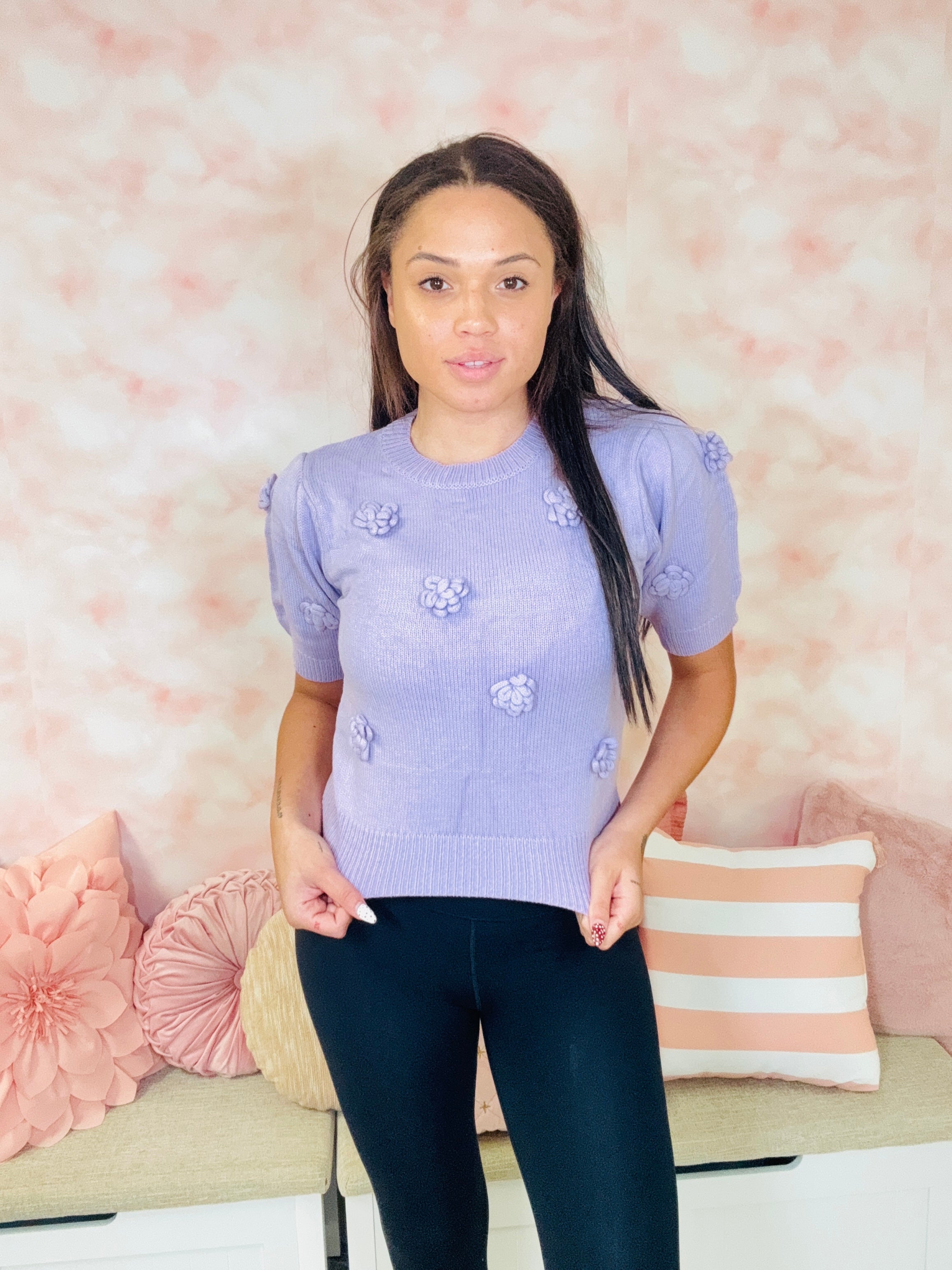 Hayden Lavender Knit Floral Sweater