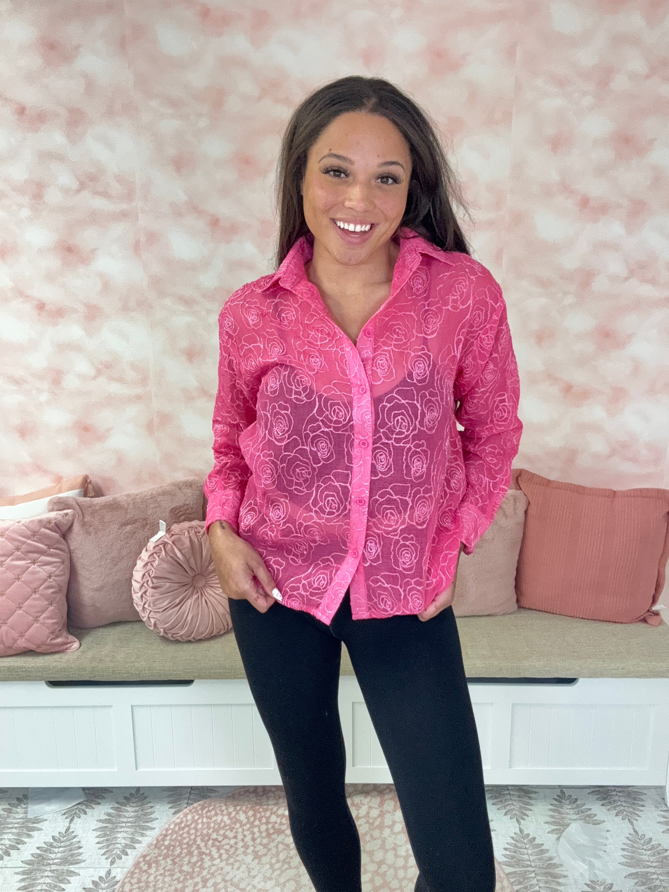 Sew in Love Sheer Floral Long Sleeve Top