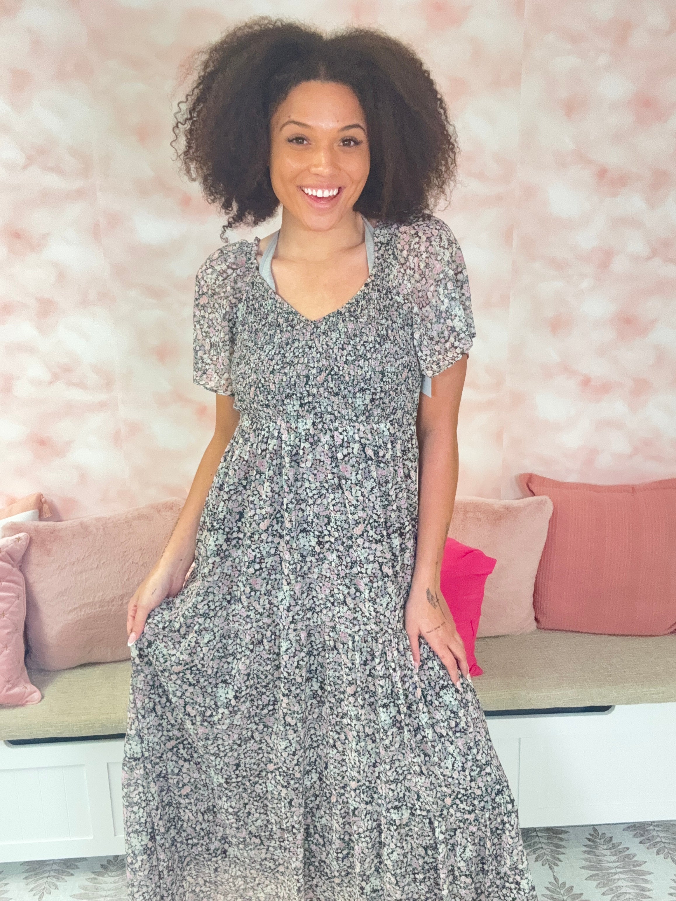 White Birch Floral Flutter Sleeve Maxi