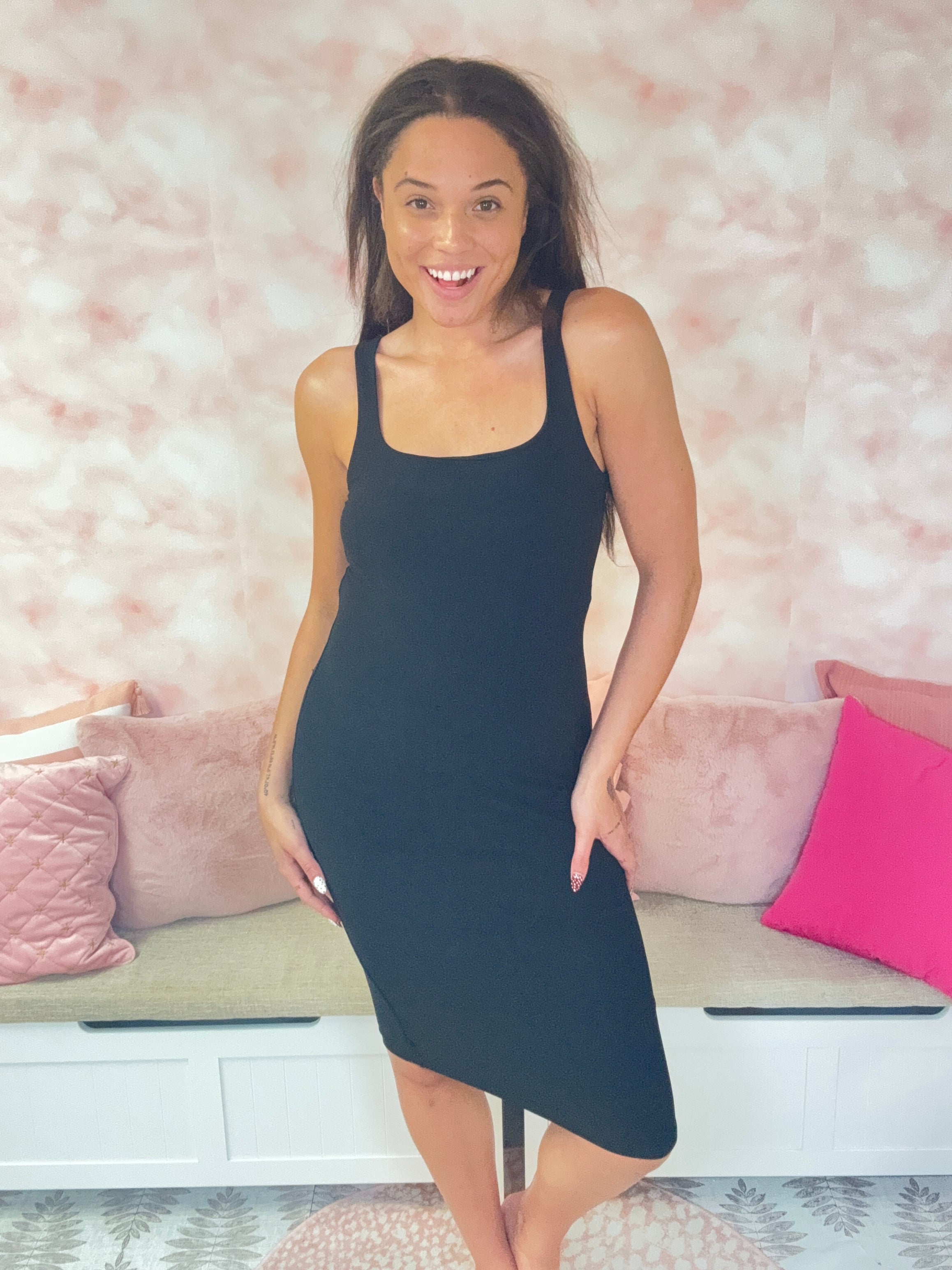 White Birch Solid Knit Black Dress