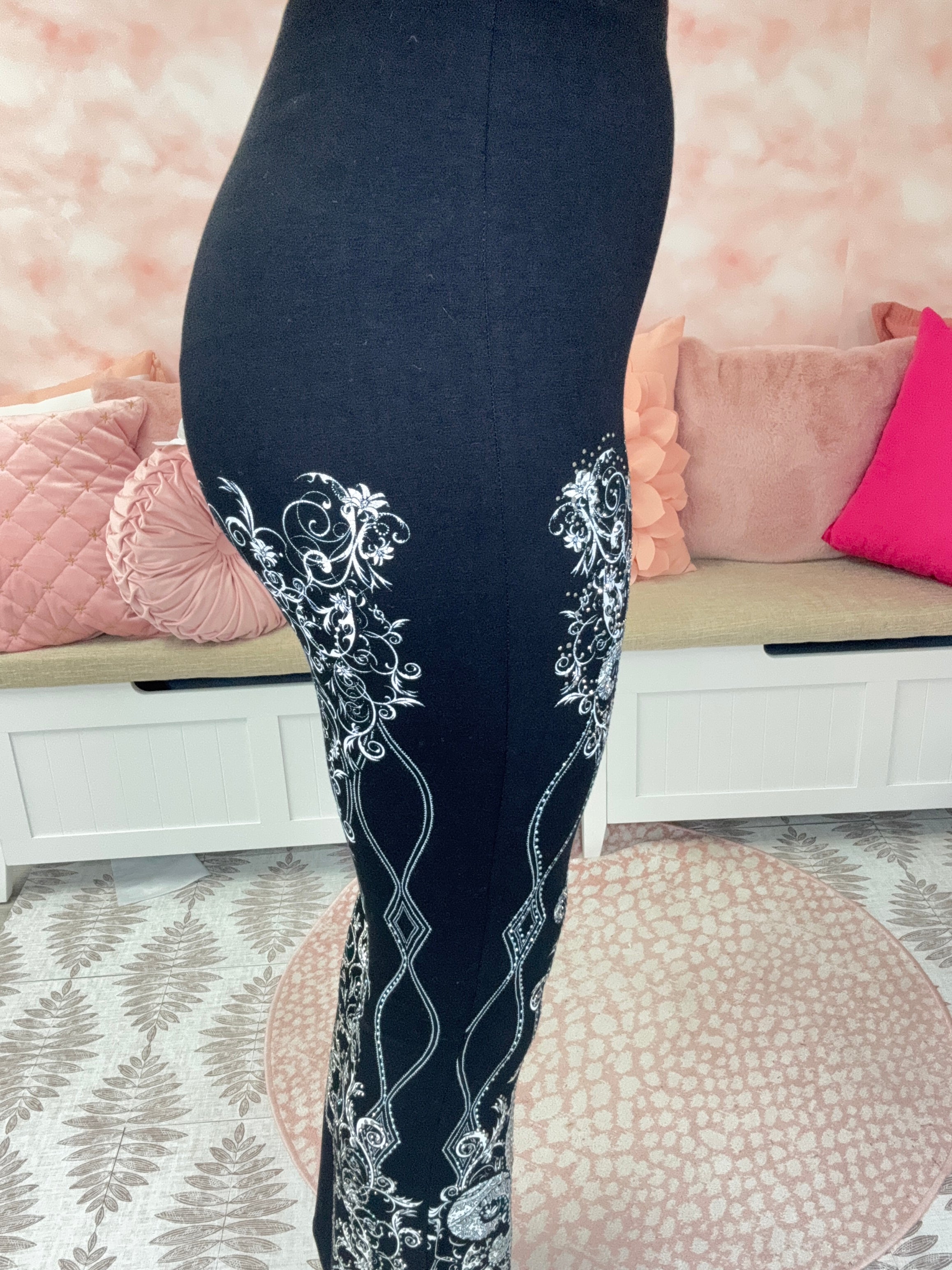 Vocal Printed Rhinestone Bell Bottom Pants