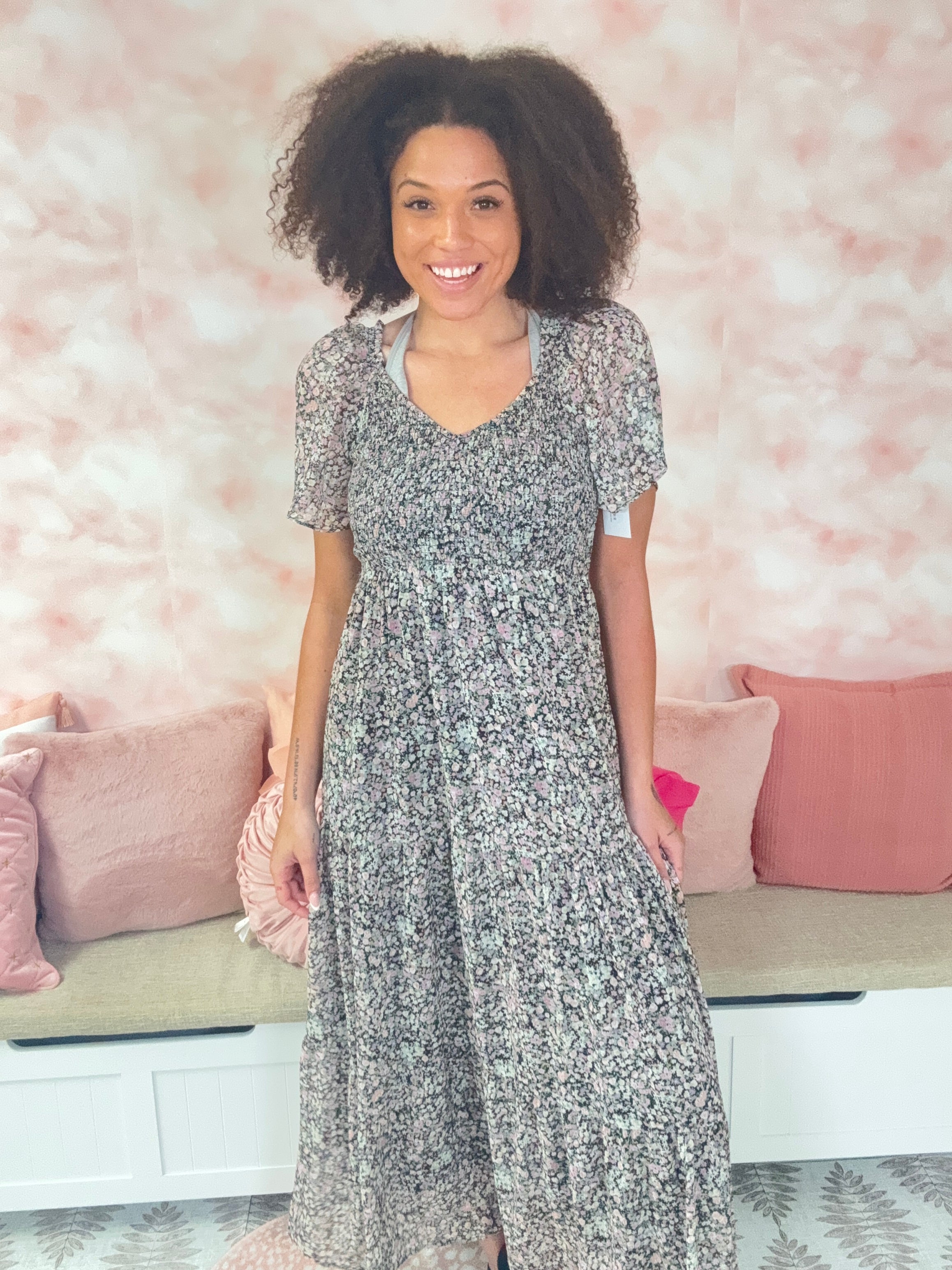 White Birch Floral Flutter Sleeve Maxi