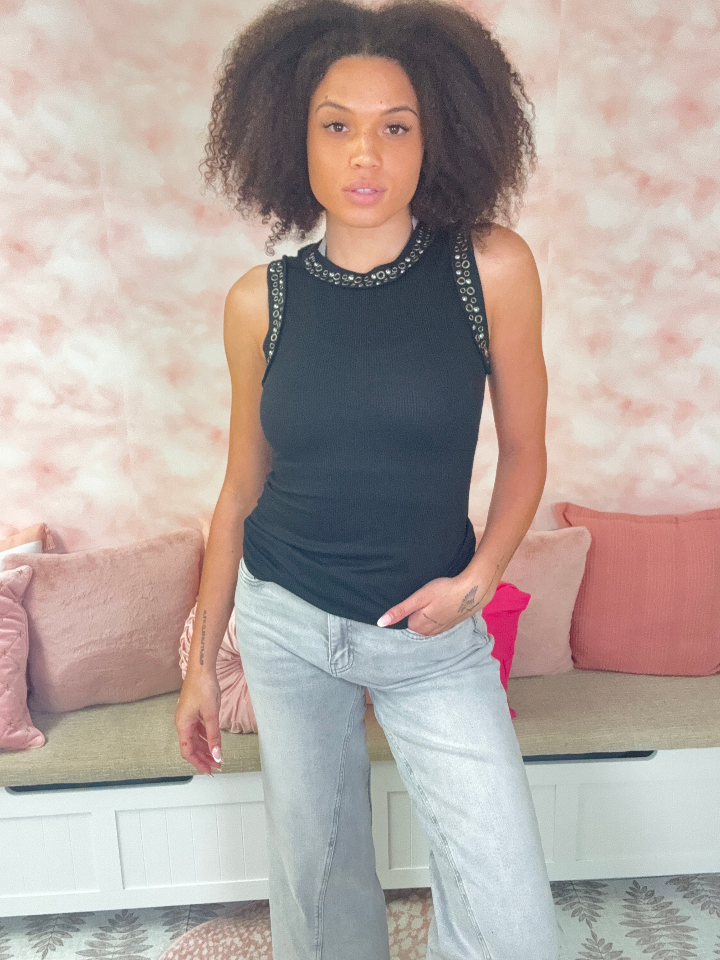 Vocal Embellished Sleeveless Top