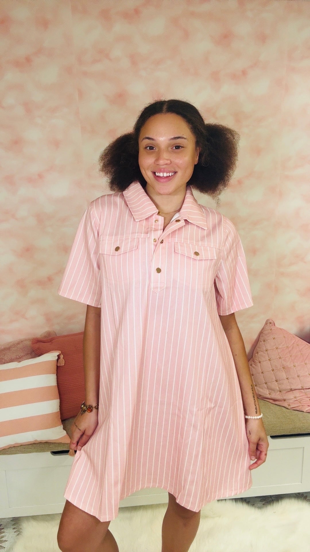 Lovelo Half Strip Mini Shirt Dress