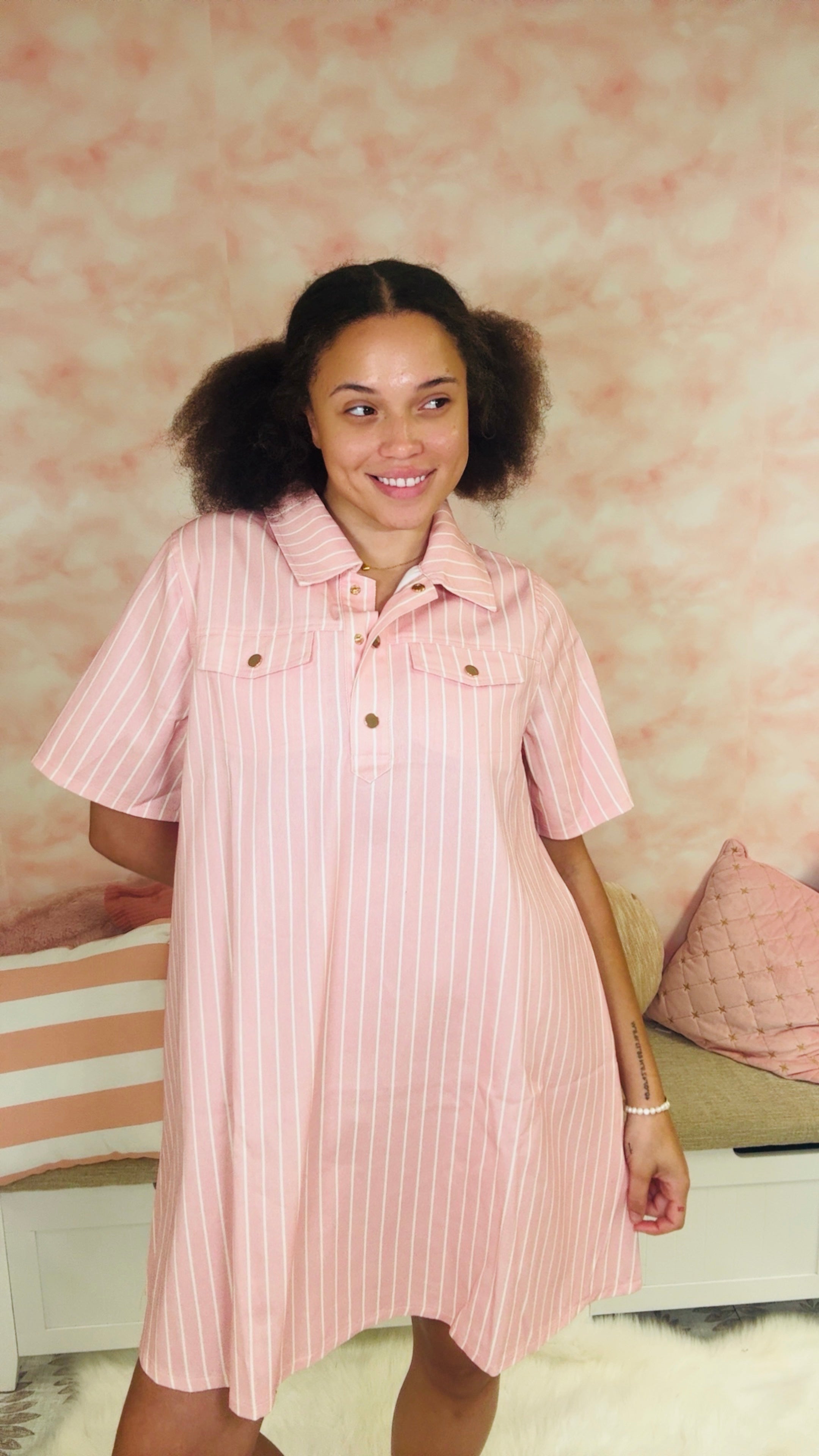Lovelo Half Strip Mini Shirt Dress