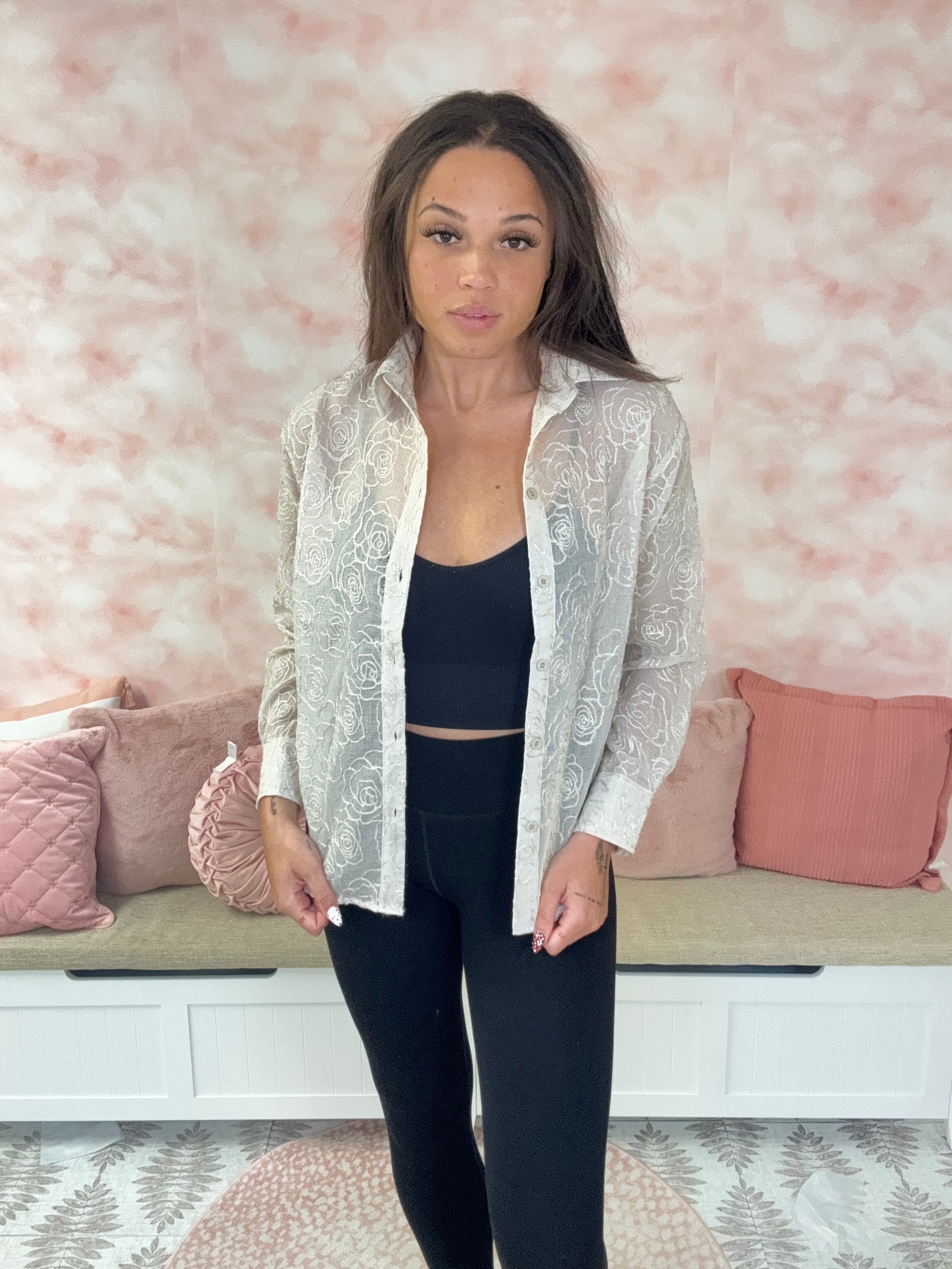 Sew in Love Sheer Floral Long Sleeve Top