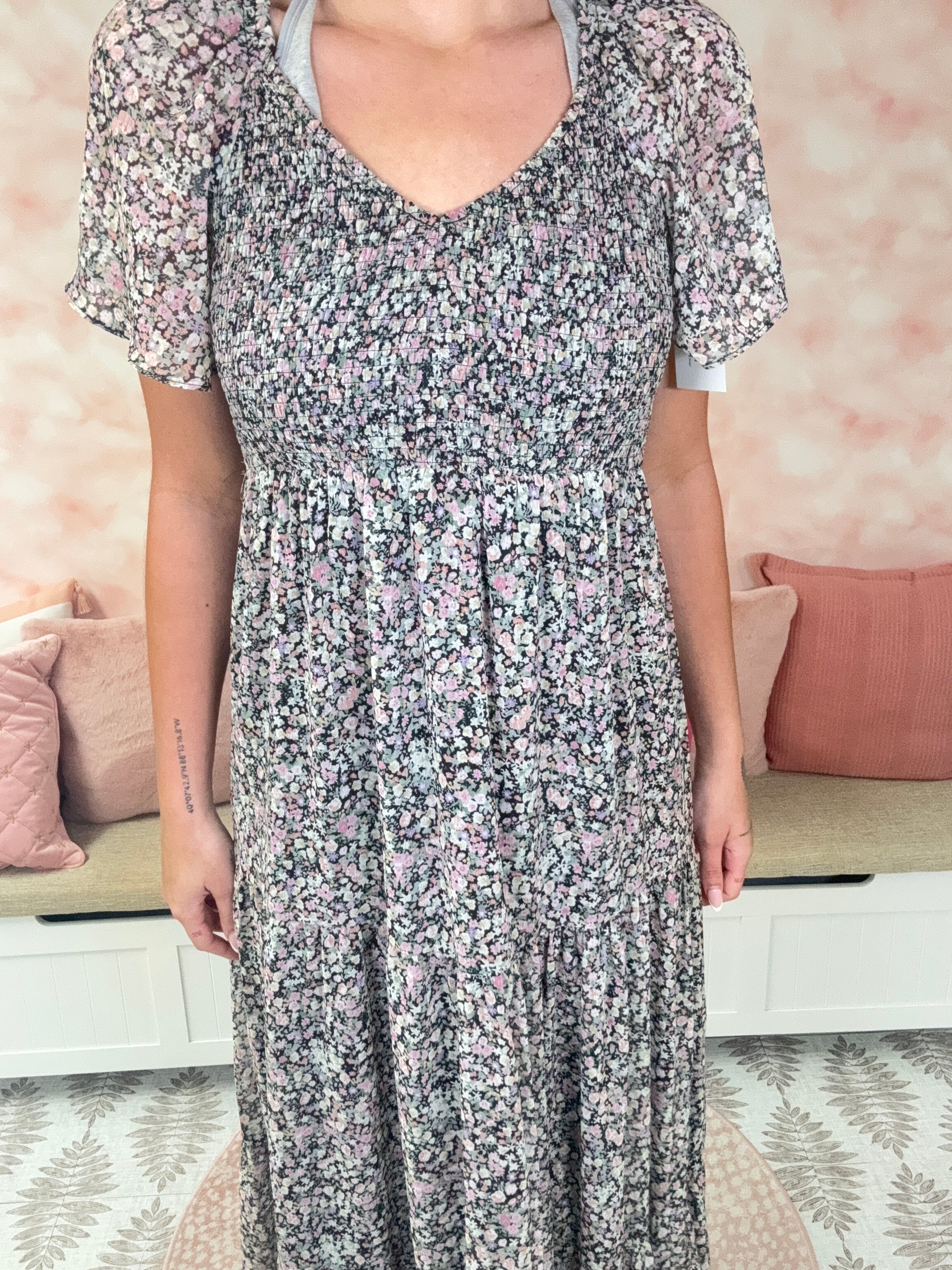 White Birch Floral Flutter Sleeve Maxi