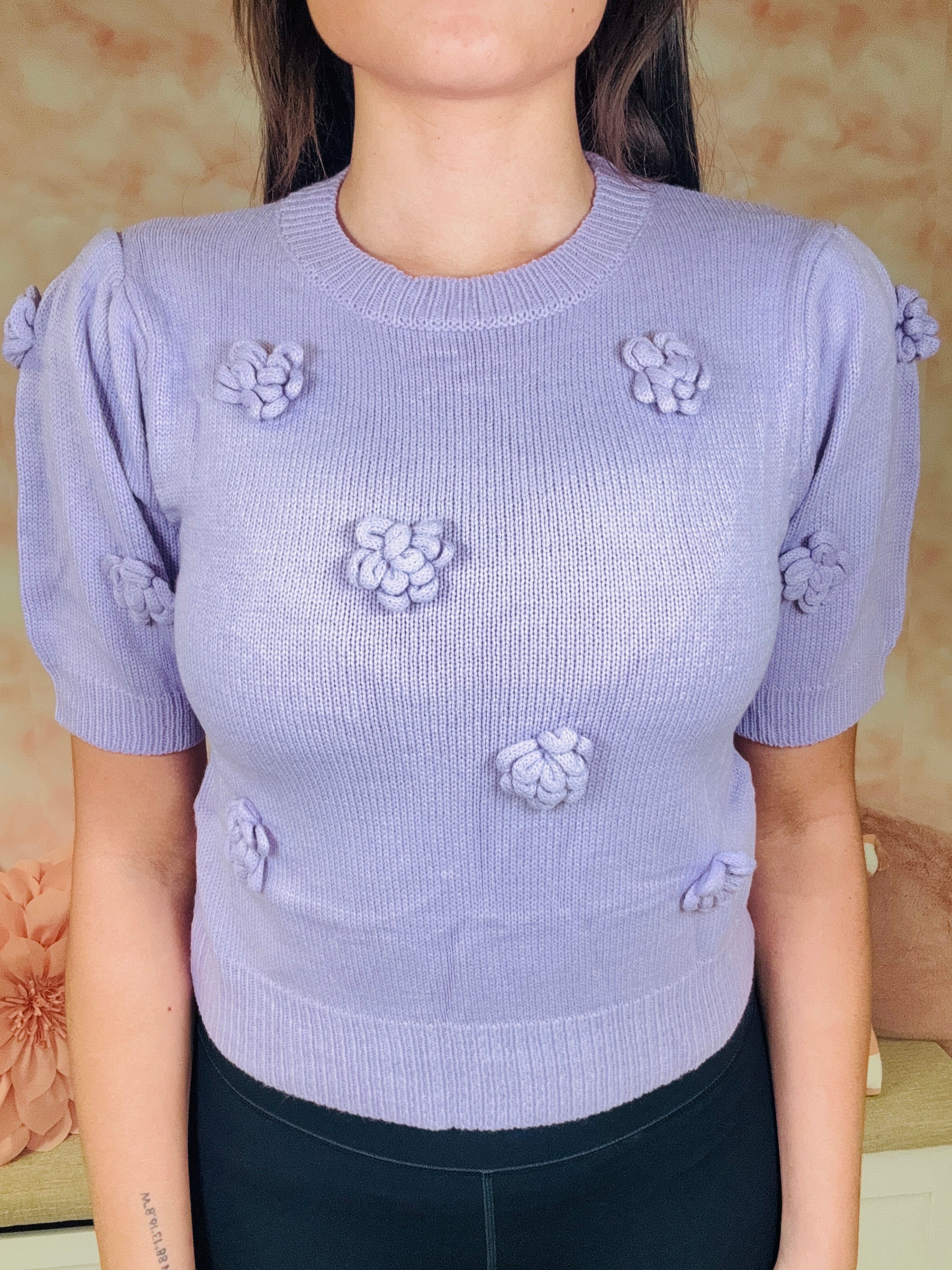 Hayden Lavender Knit Floral Sweater