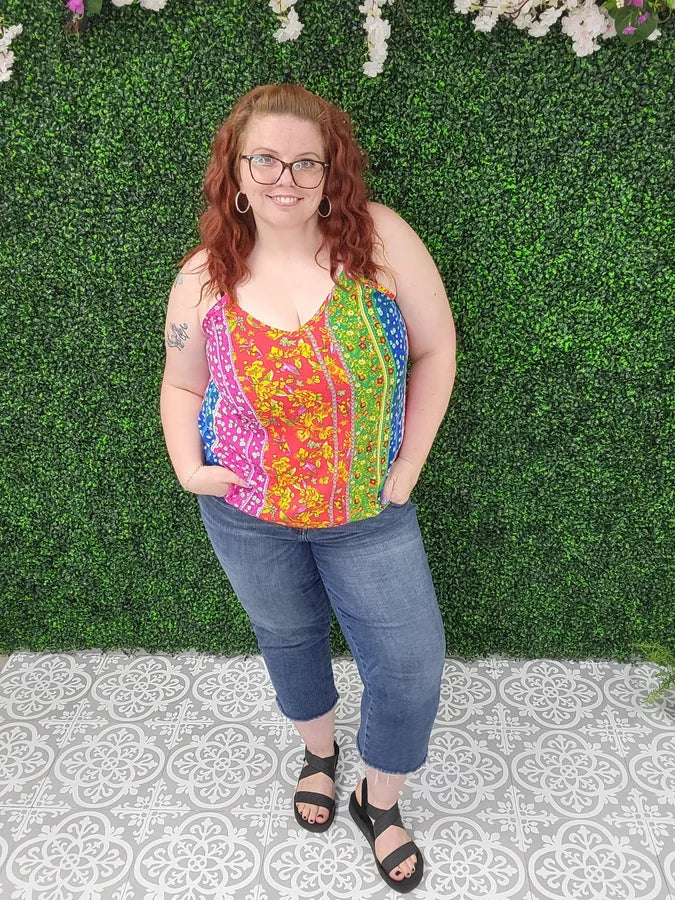 White Birch Sleeveless Floral Print Knit Top