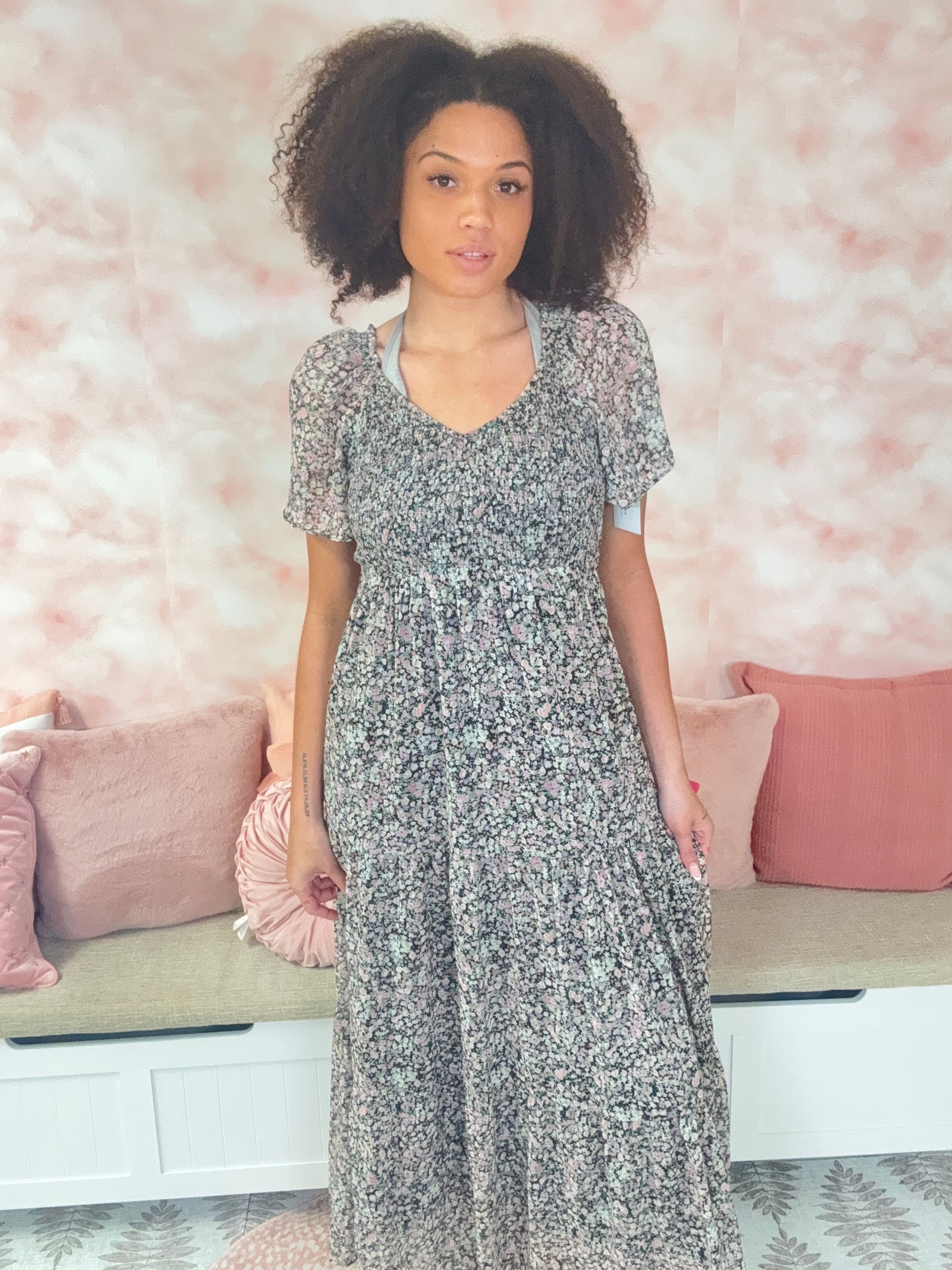 White Birch Floral Flutter Sleeve Maxi