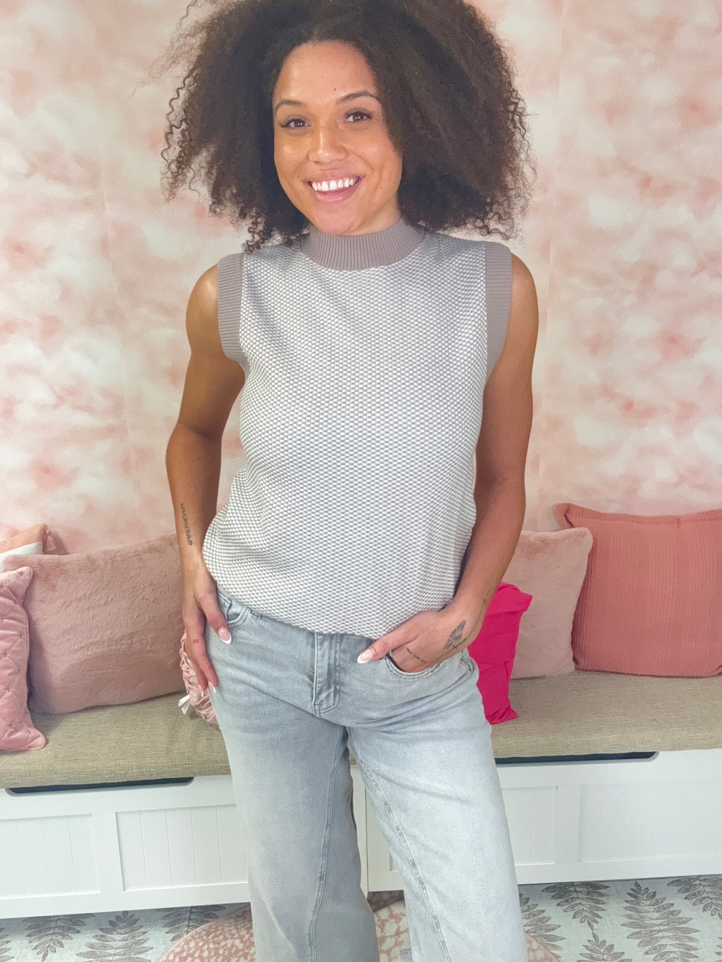 White Birch Sleeveless Checkered Top
