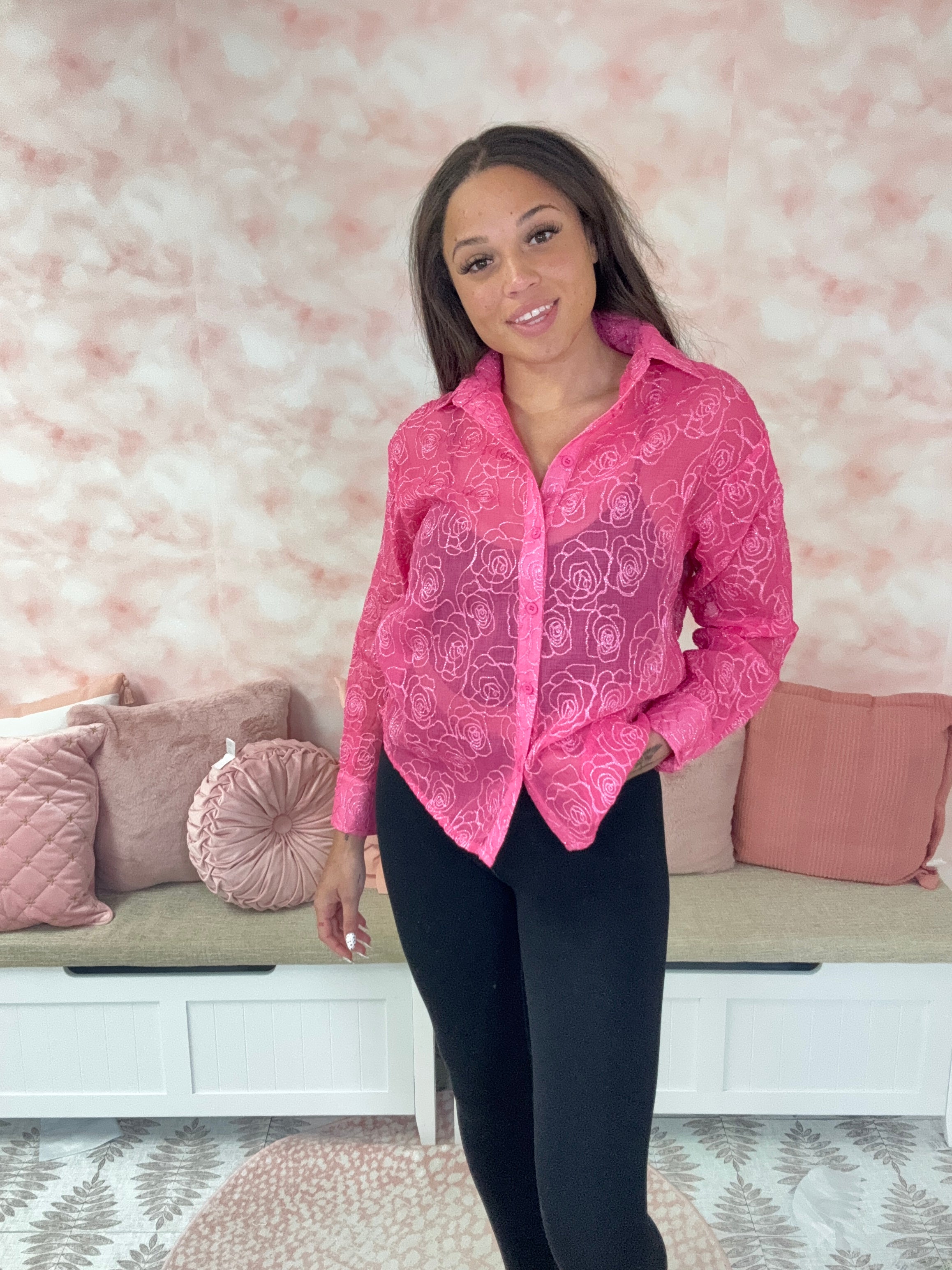 Sew in Love Sheer Floral Long Sleeve Top