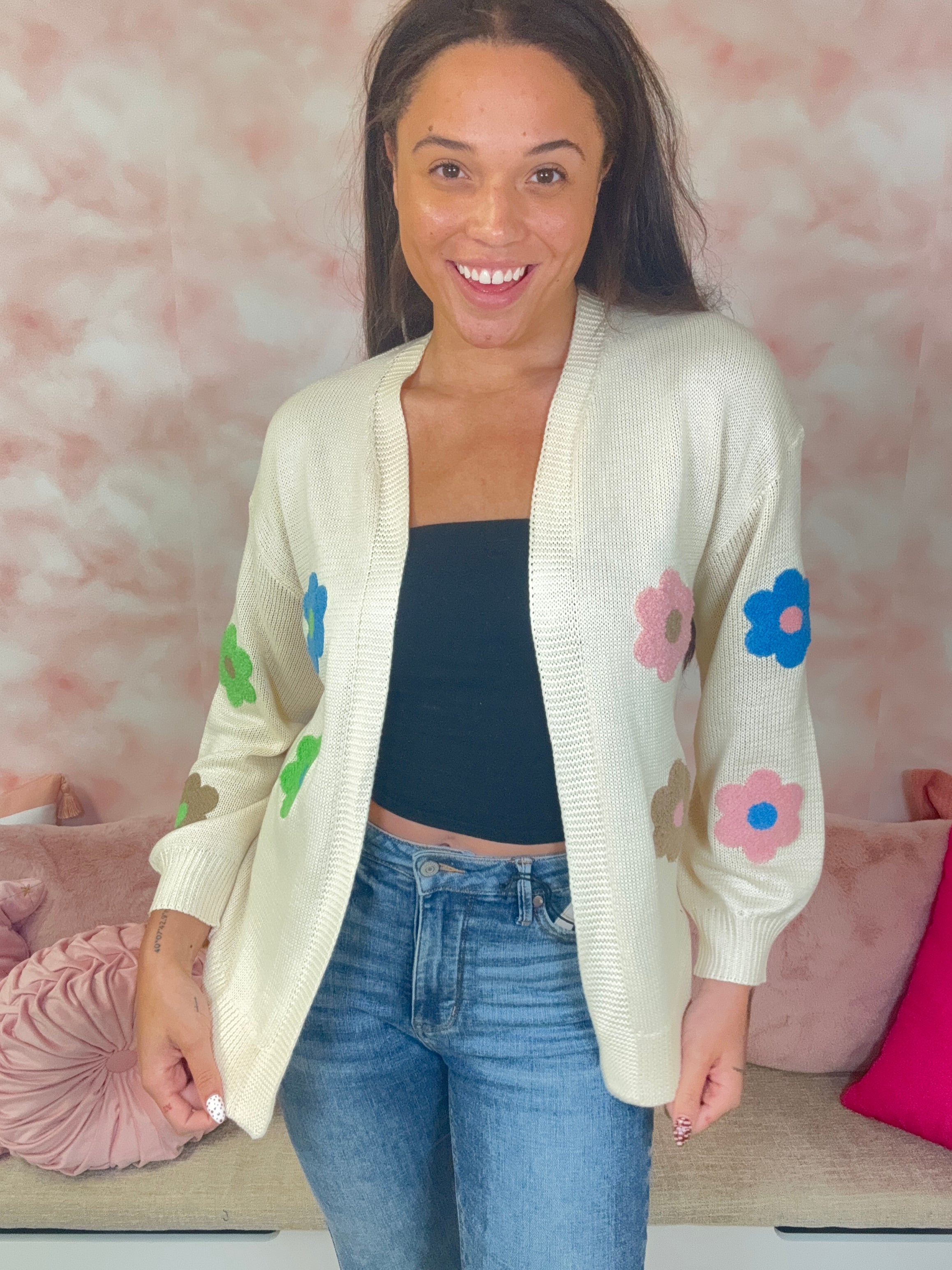 Cozy Co. Floral Patch Knit Cardigan