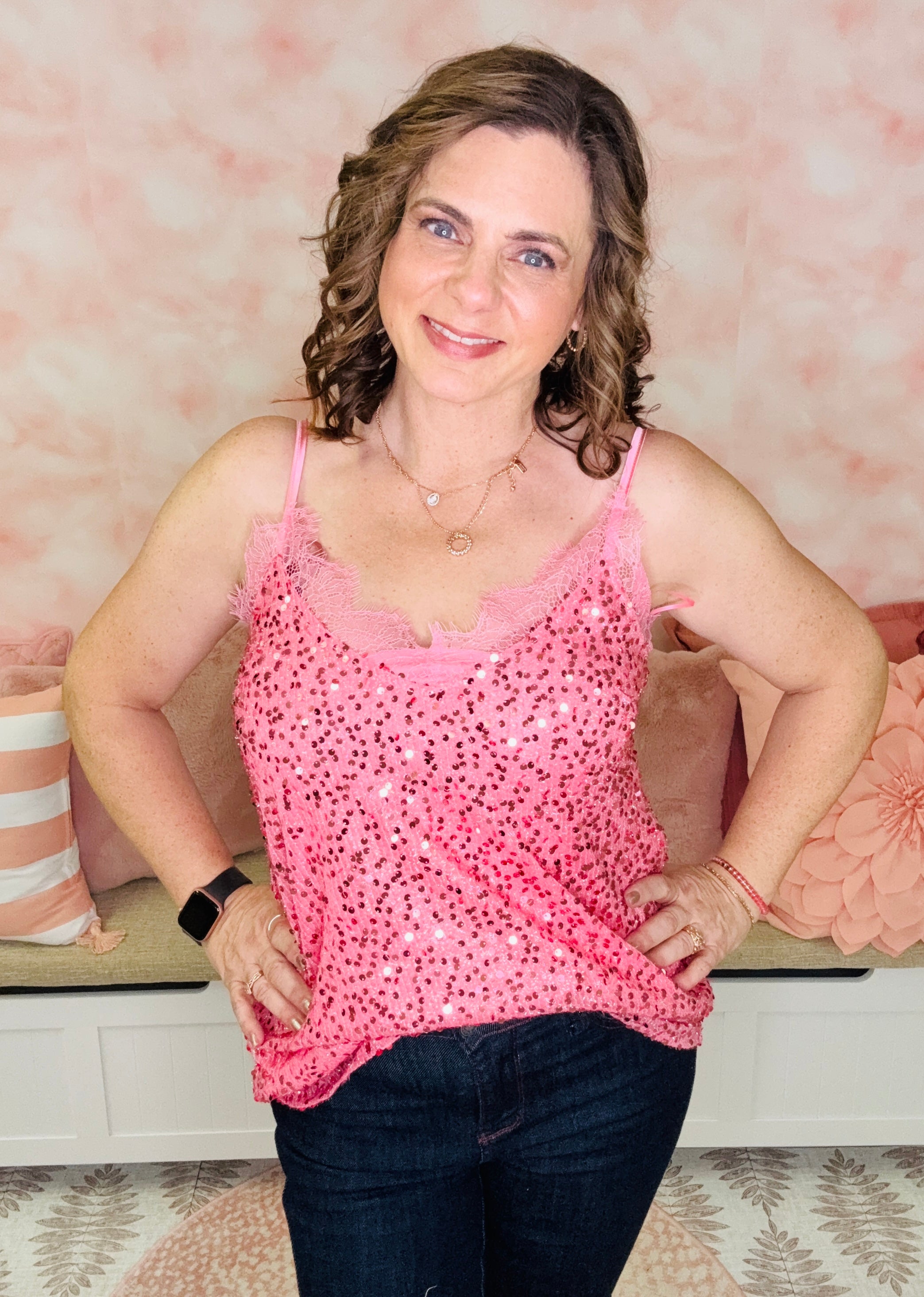White Birch Pink Sequin Cami