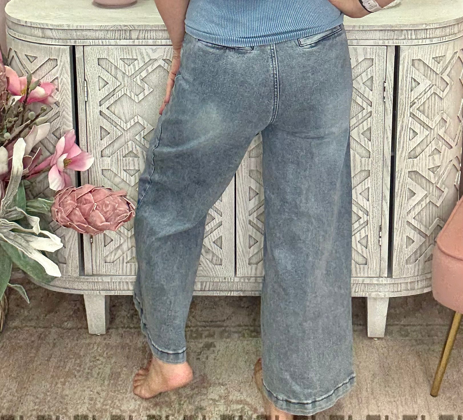 Lovelo High Waisted Ruffle Trim Jeans