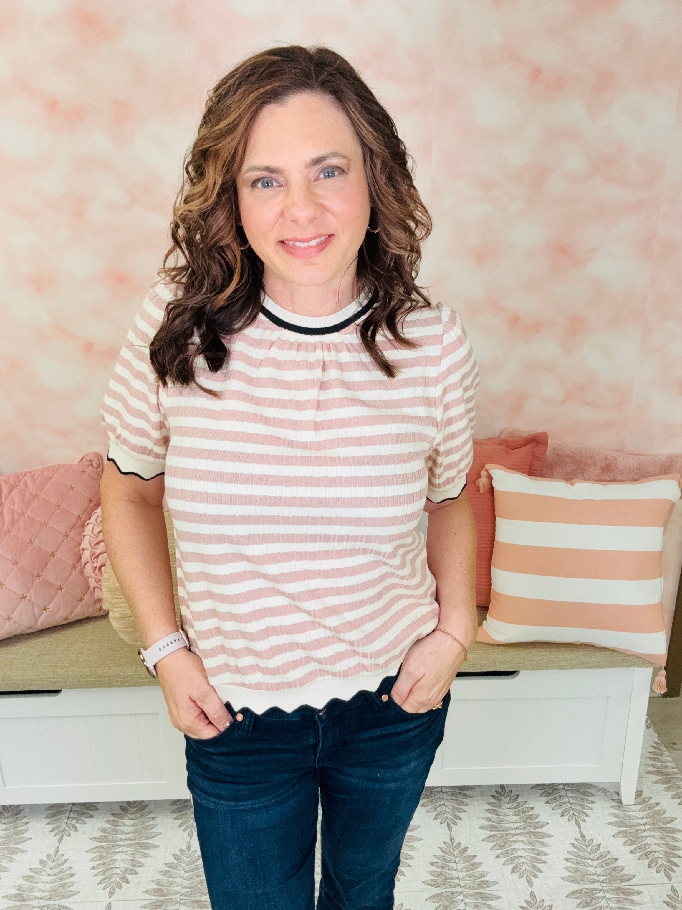 Voy Pretty Pink Striped Top