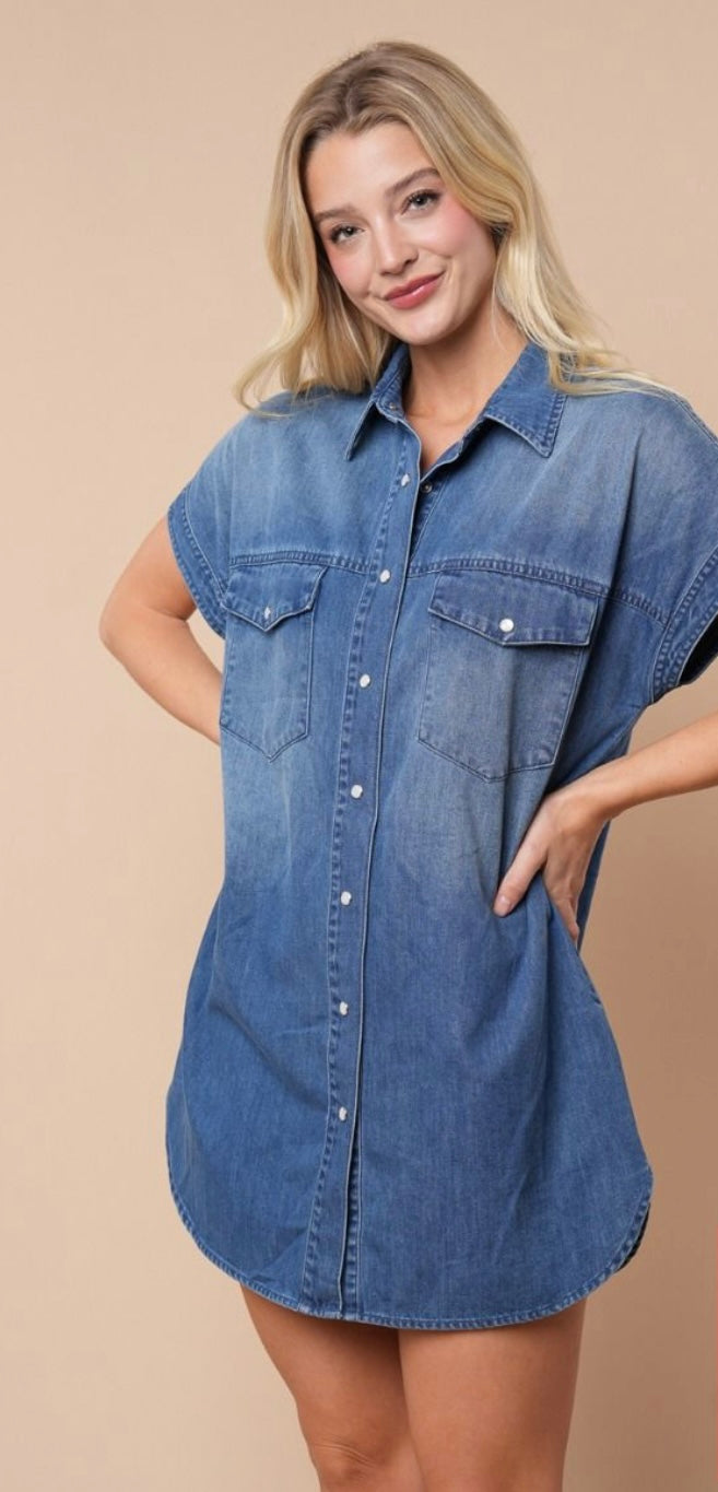 White Birch Washed Denim Knit Dress