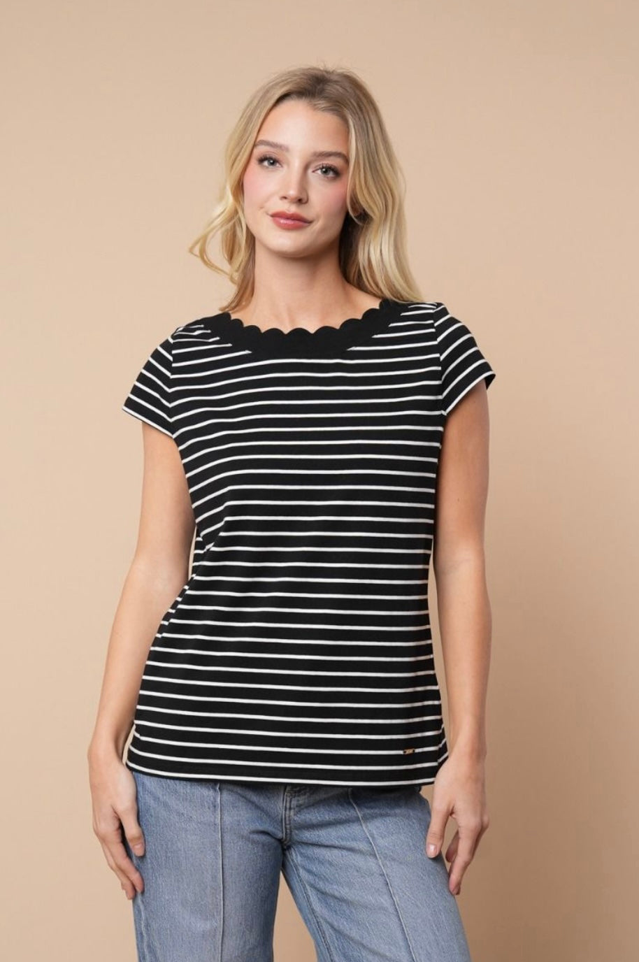 White Birch Short Sleeve Striped Top