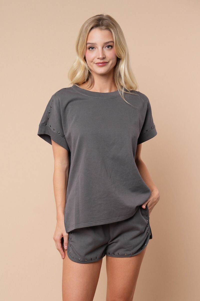 White Birch Studded Details Top