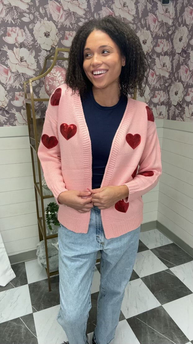 Be Mine Sequin Heart Cardigan