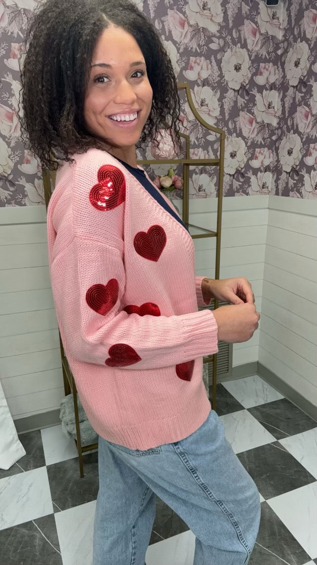 Be Mine Sequin Heart Cardigan