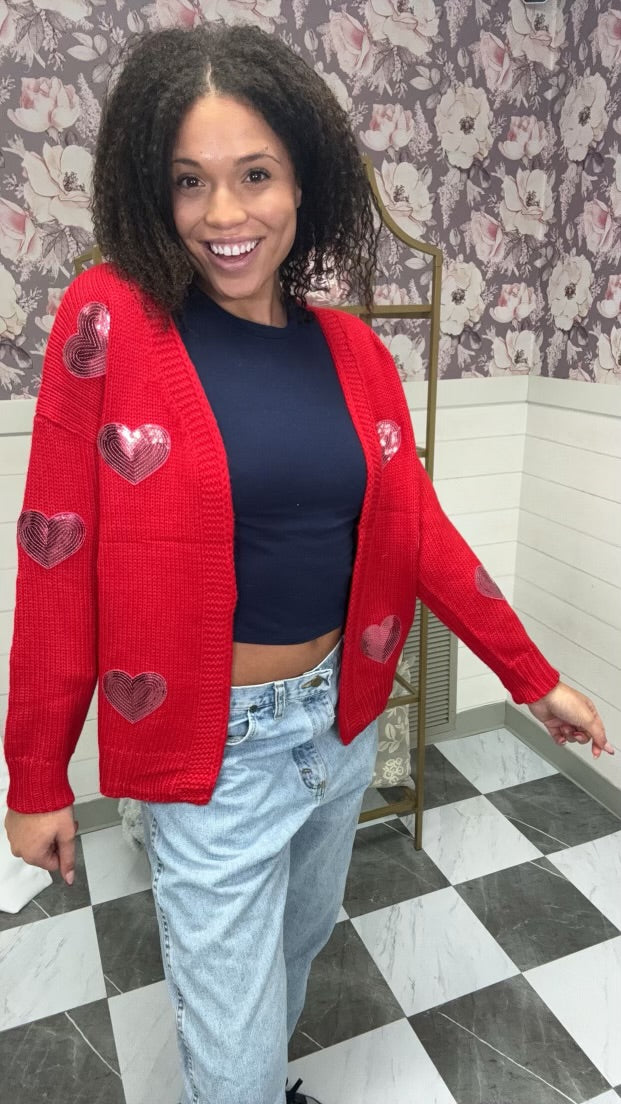 Be Mine Sequin Heart Cardigan