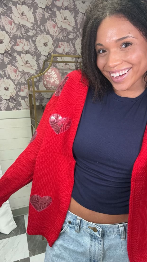 Be Mine Sequin Heart Cardigan