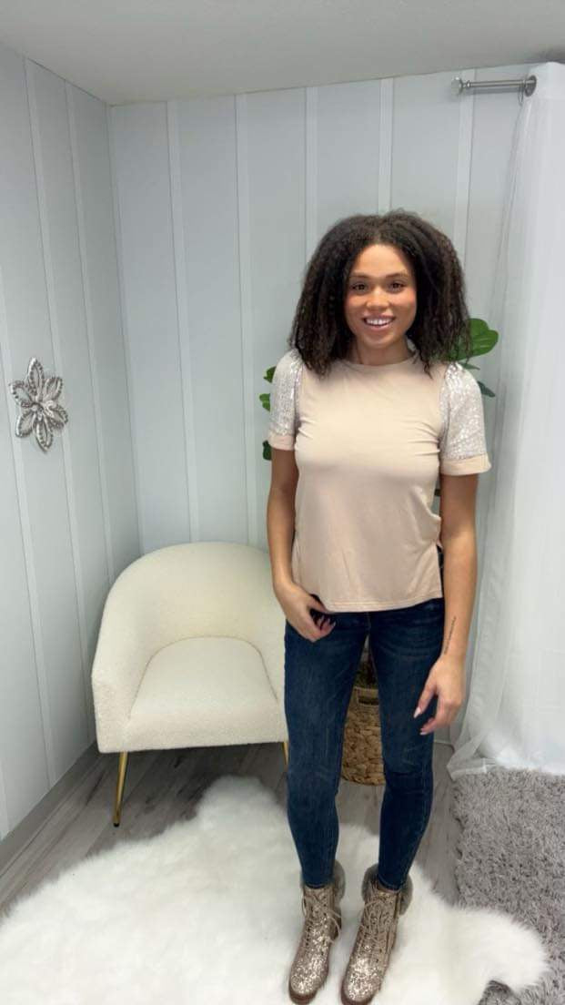 White Birch Sequin Short Sleeve Top